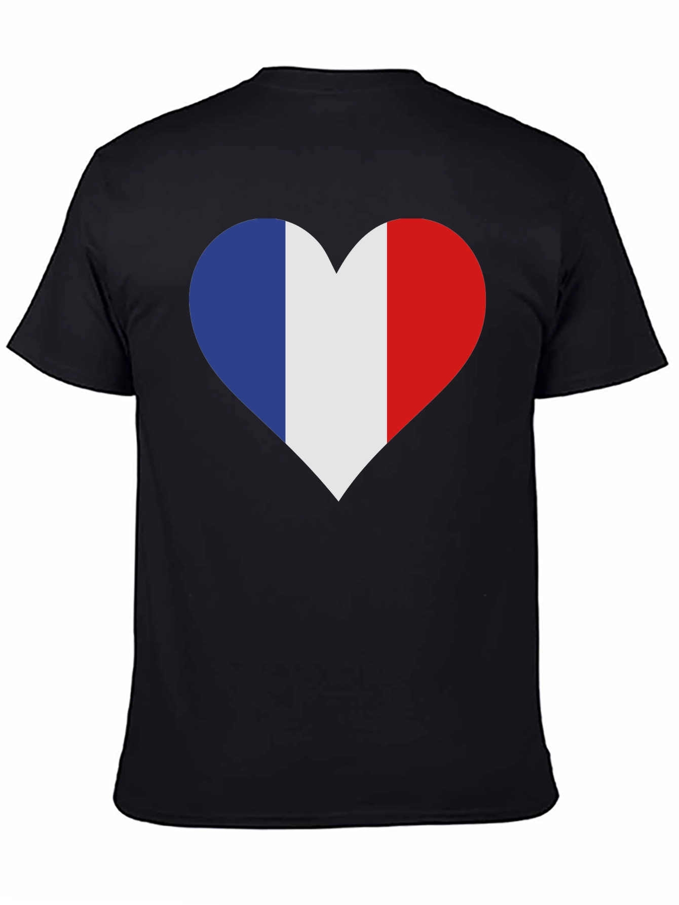 France Flag Heart T-Shirt - Black Cotton Tee
