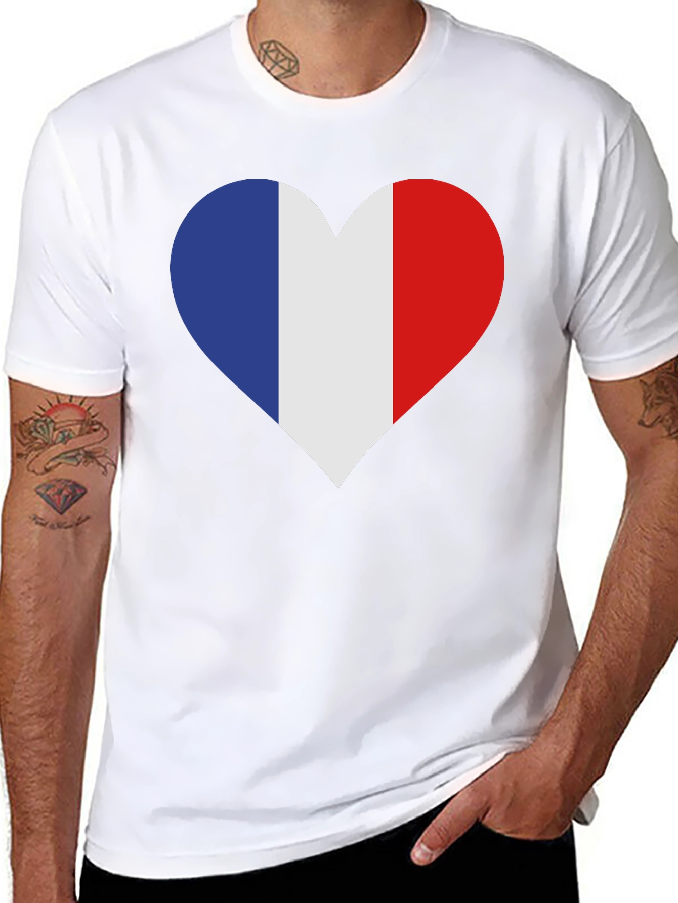 France Flag Heart T-Shirt - Black Cotton Tee