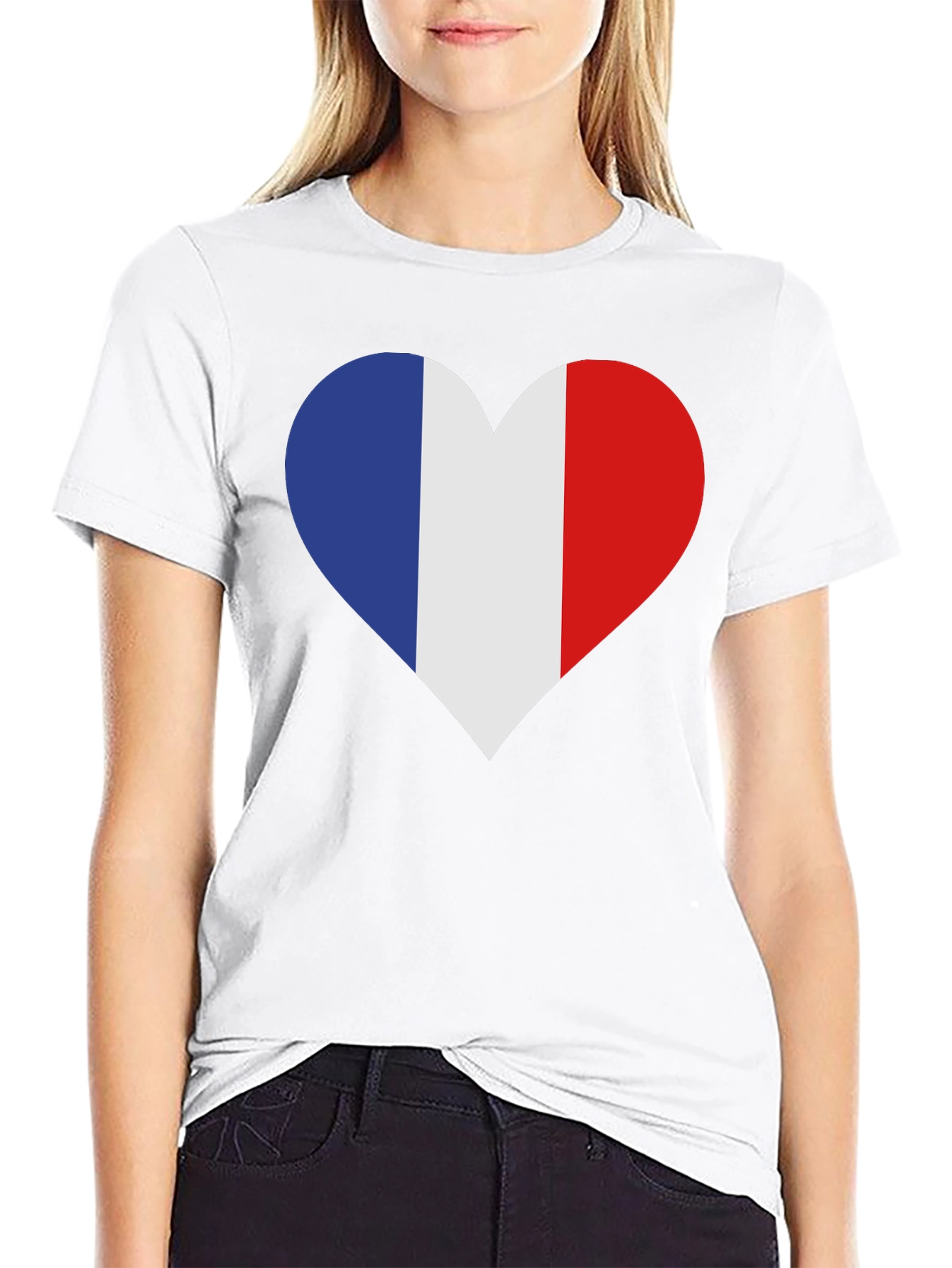 France Flag Heart T-Shirt - Black Cotton Tee