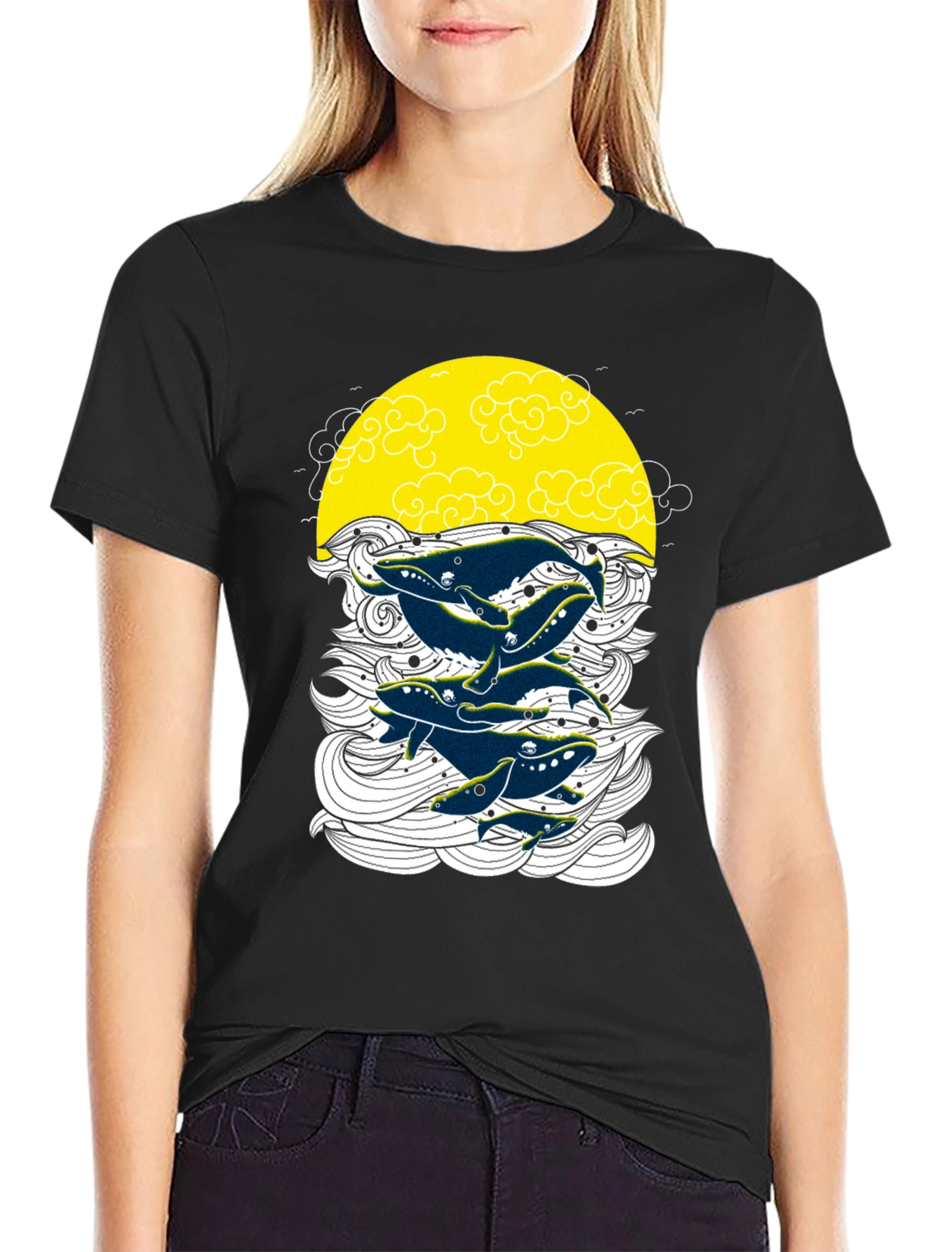 Whale Graphic Print Crew Neck T-Shirt