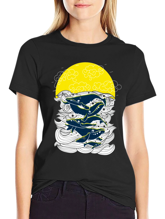 Whale Graphic Print Crew Neck T-Shirt