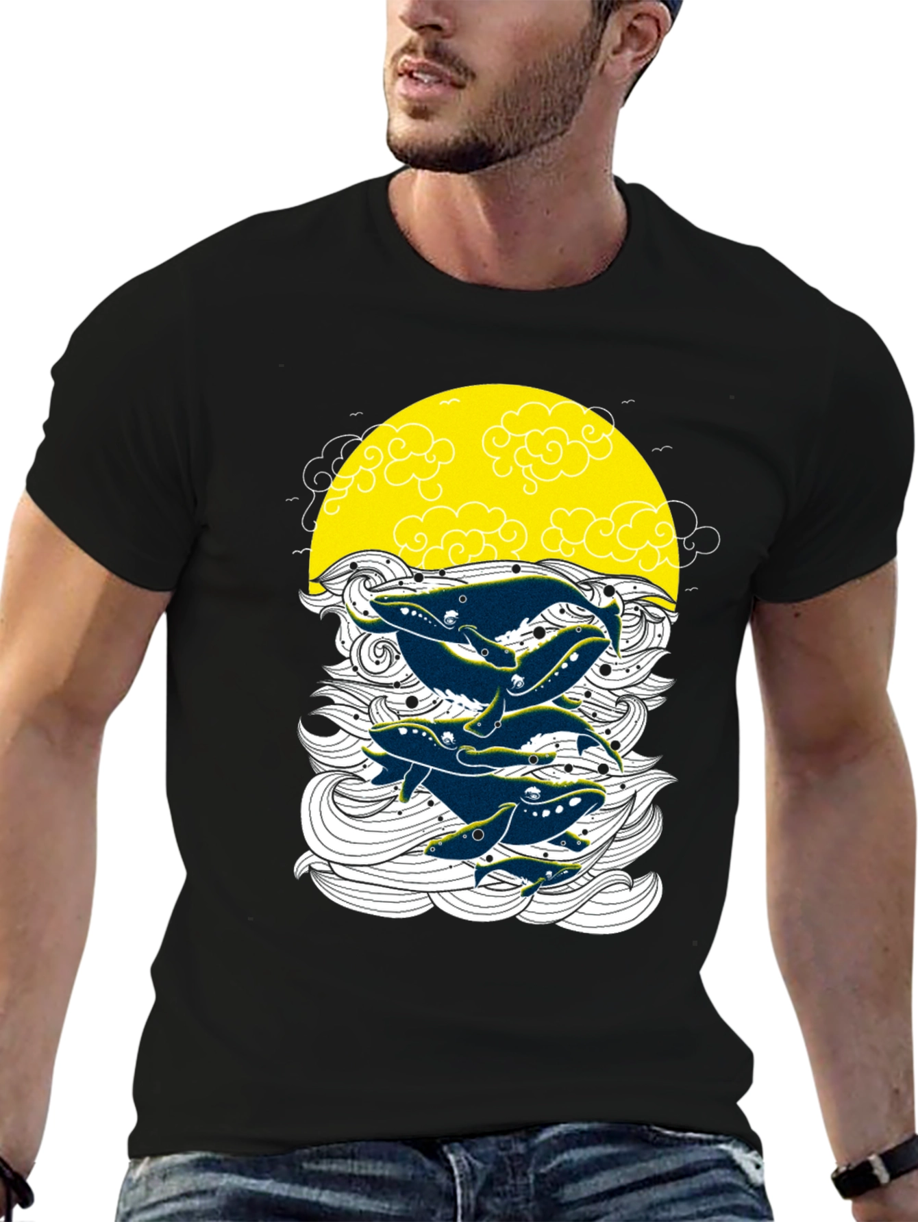 Whale Graphic Print Crew Neck T-Shirt