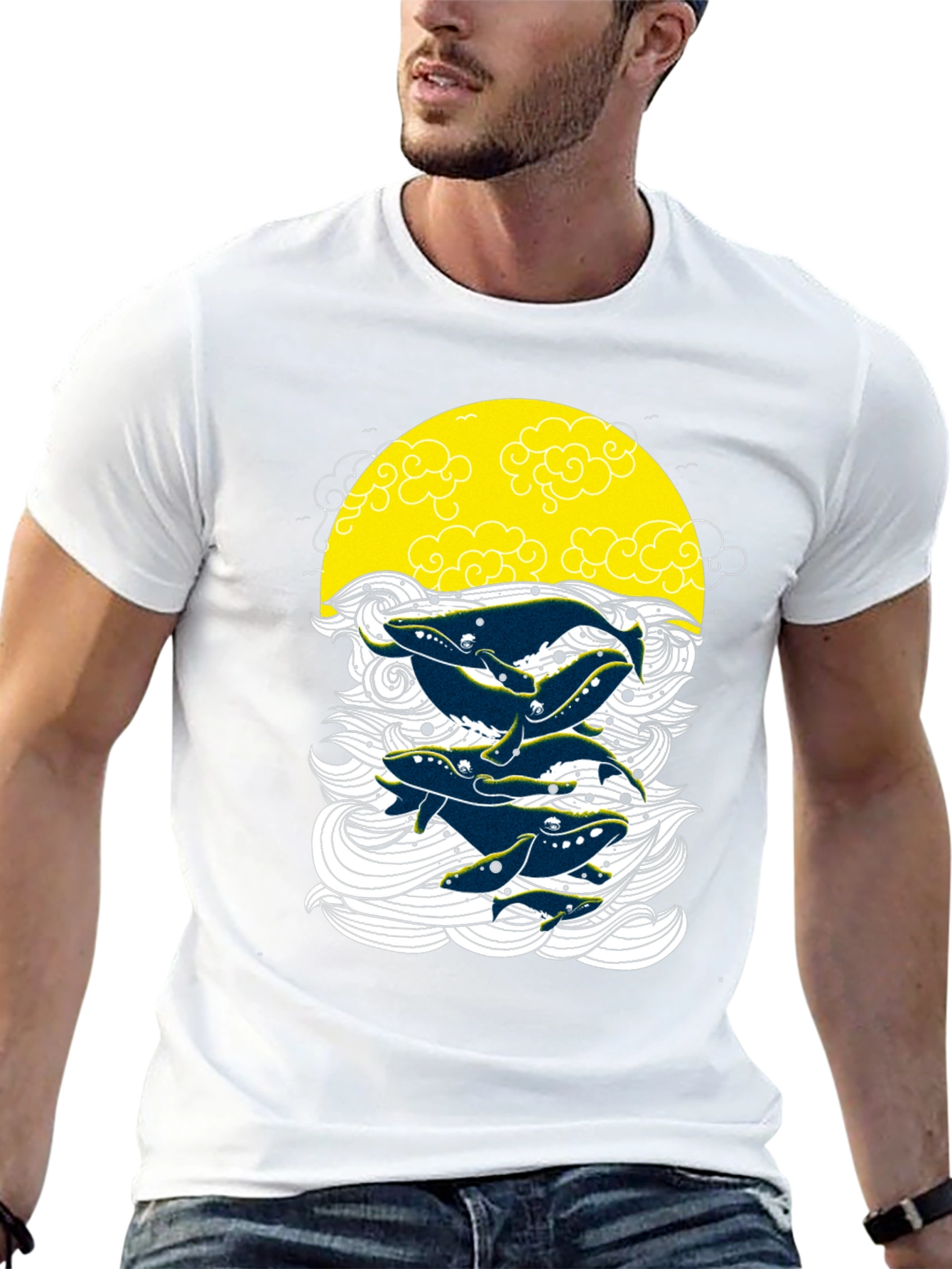 Whale Graphic Print Crew Neck T-Shirt