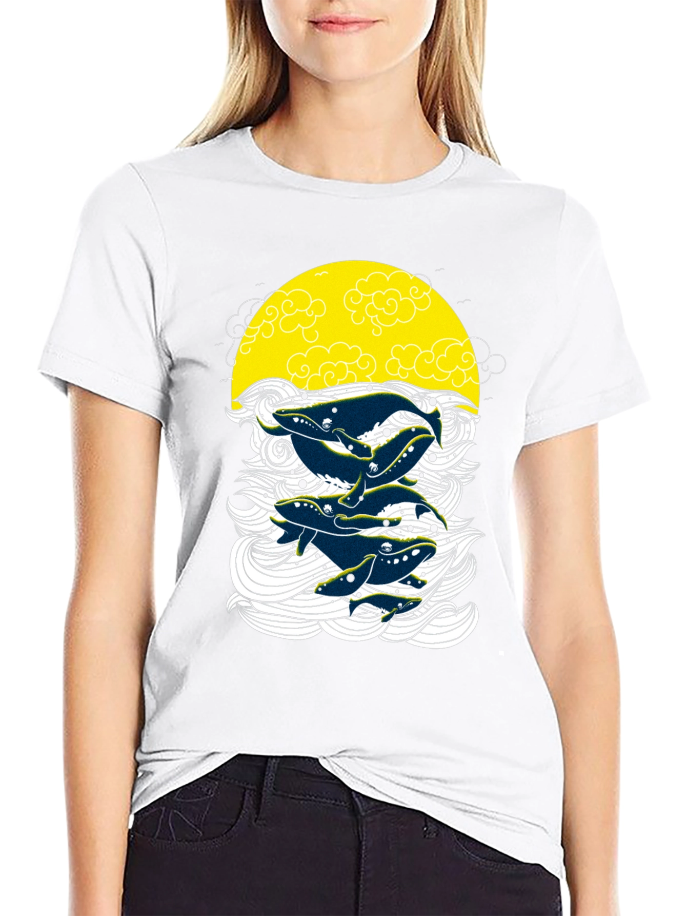 Whale Graphic Print Crew Neck T-Shirt
