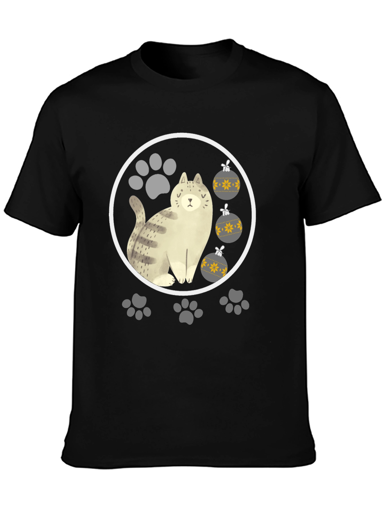 Cat & Paw Print Christmas Ornament T-Shirt