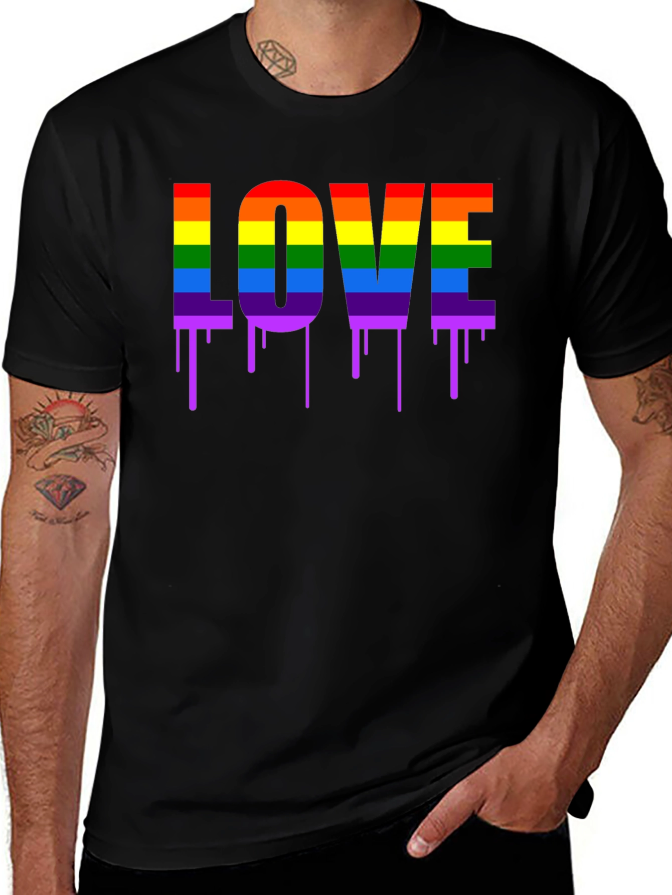 LGBTQ+ Pride LOVE Dripping Rainbow Graphic T-Shirt