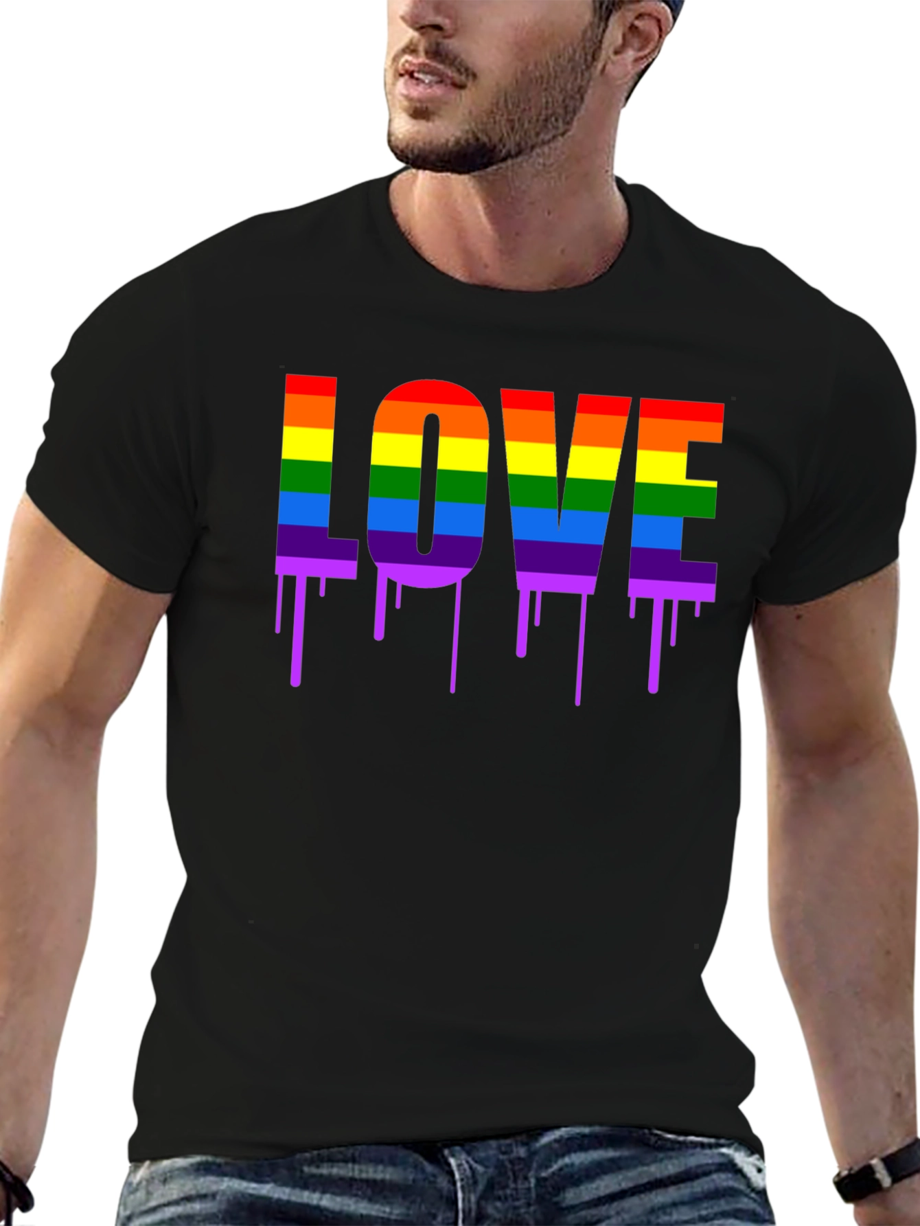 LGBTQ+ Pride LOVE Dripping Rainbow Graphic T-Shirt