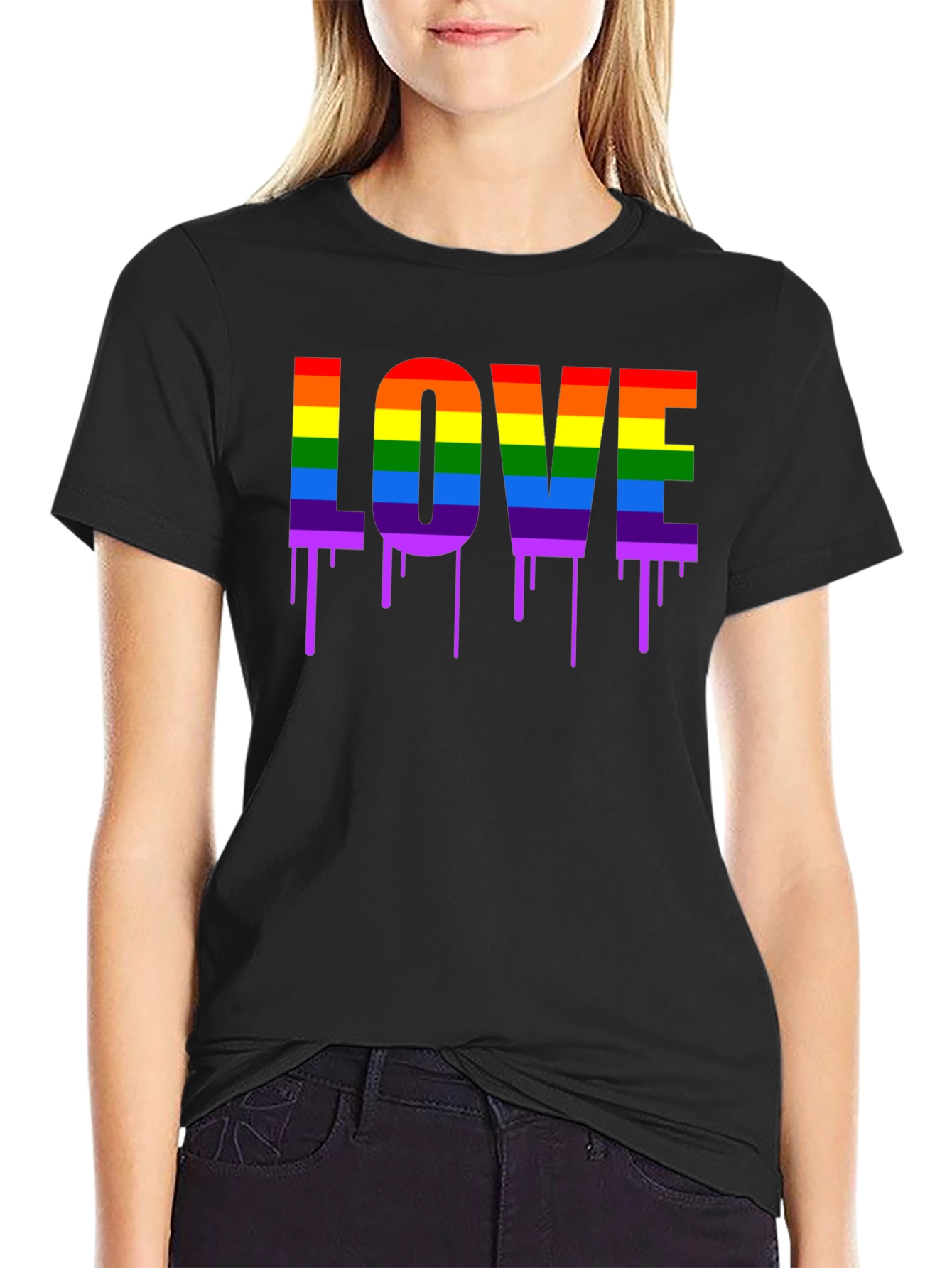 LGBTQ+ Pride LOVE Dripping Rainbow Graphic T-Shirt
