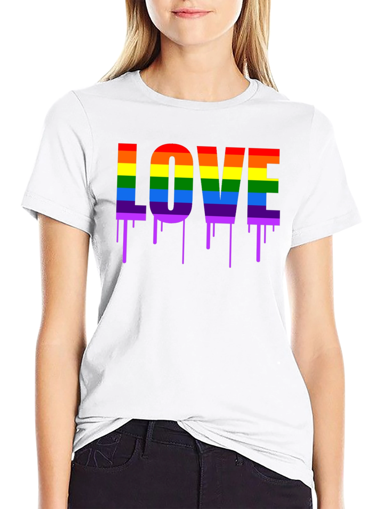 LGBTQ+ Pride LOVE Dripping Rainbow Graphic T-Shirt