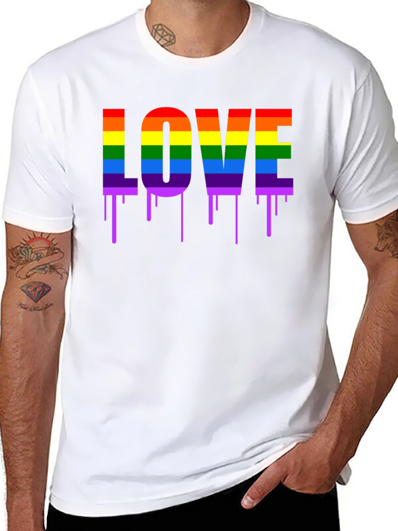 LGBTQ+ Pride LOVE Dripping Rainbow Graphic T-Shirt