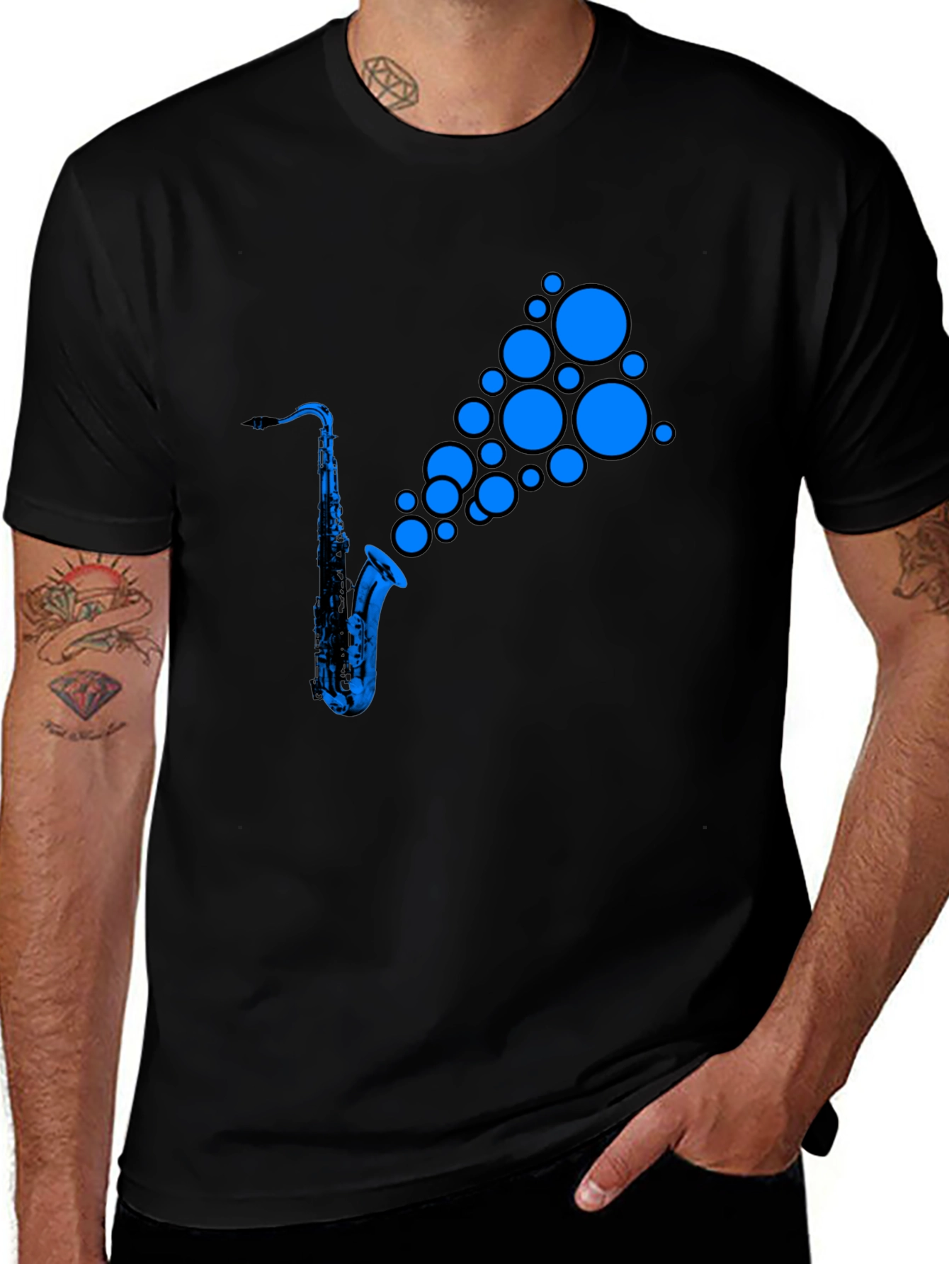 Saxophone Music T-Shirt - Blue Instrument Design