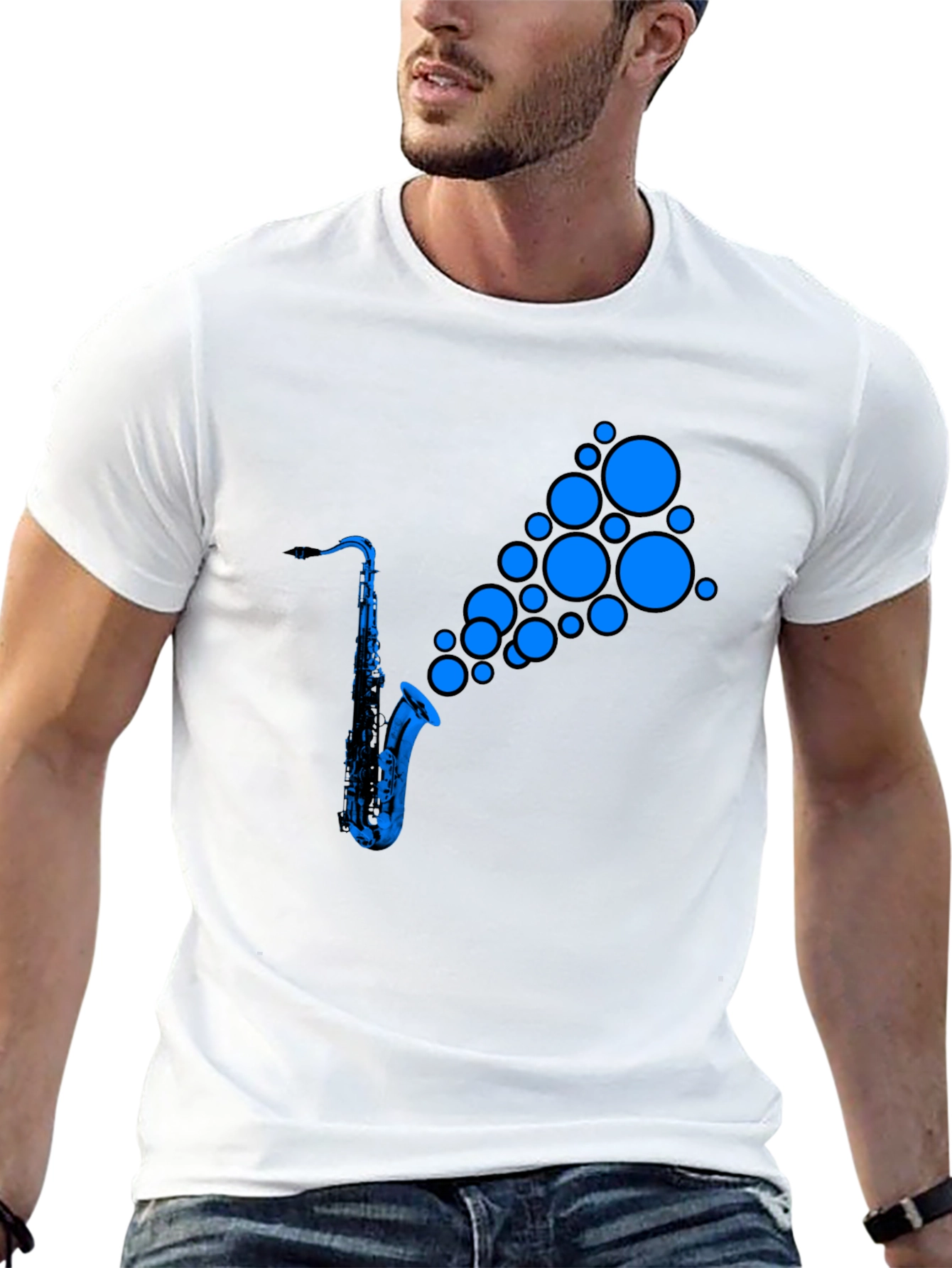 Saxophone Music T-Shirt - Blue Instrument Design