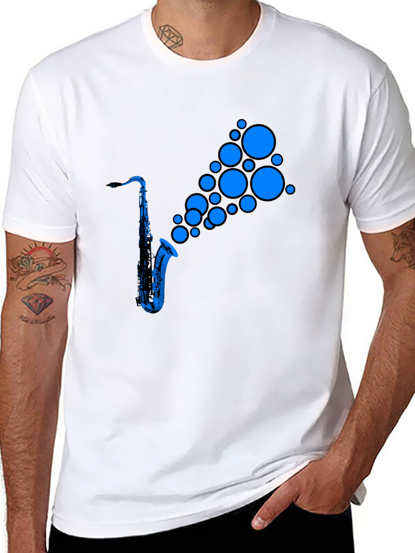 Saxophone Music T-Shirt - Blue Instrument Design