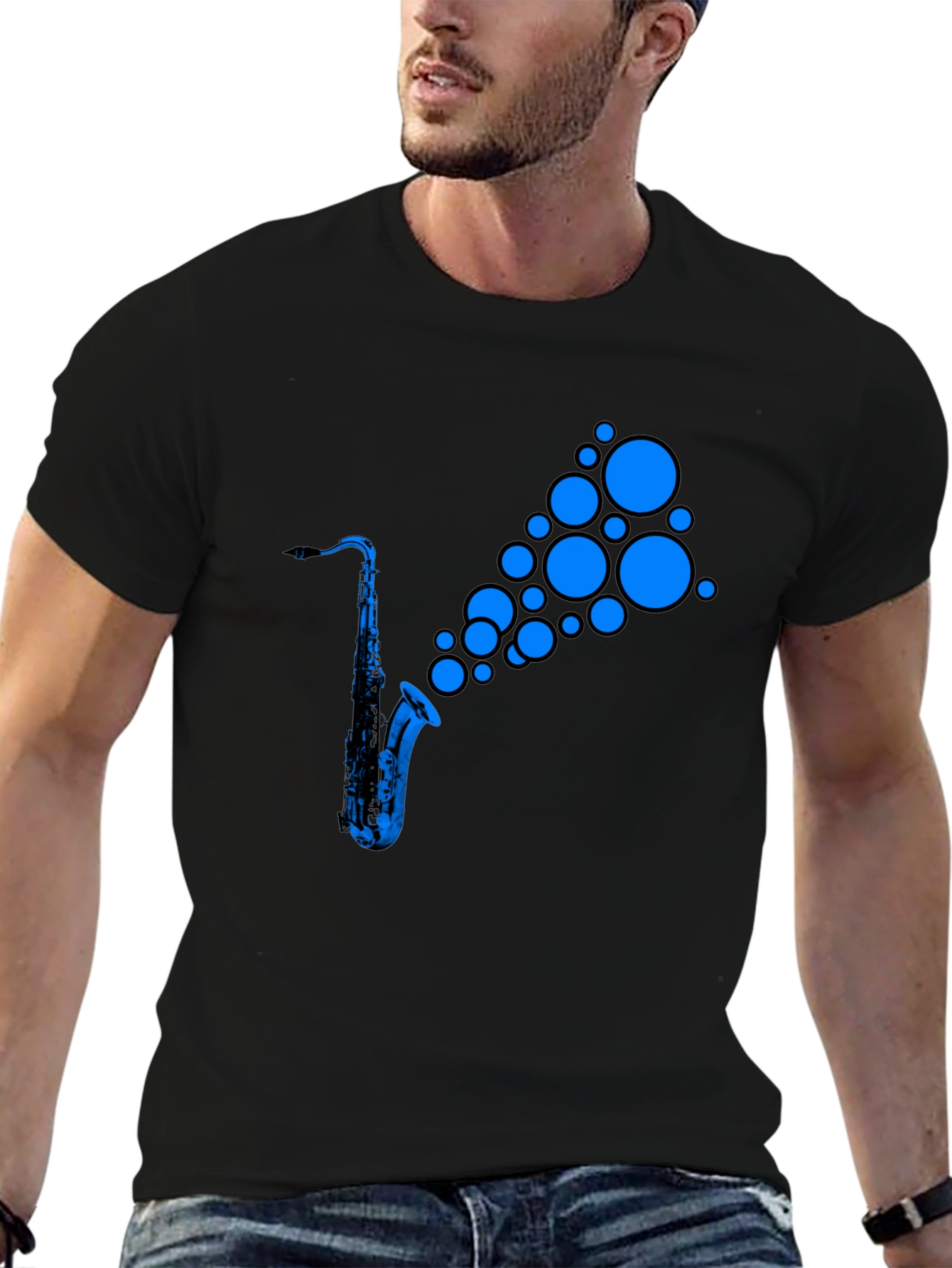 Saxophone Music T-Shirt - Blue Instrument Design