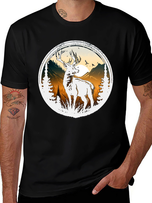 Deer Nature Graphic Tee - Mens Black T-Shirt