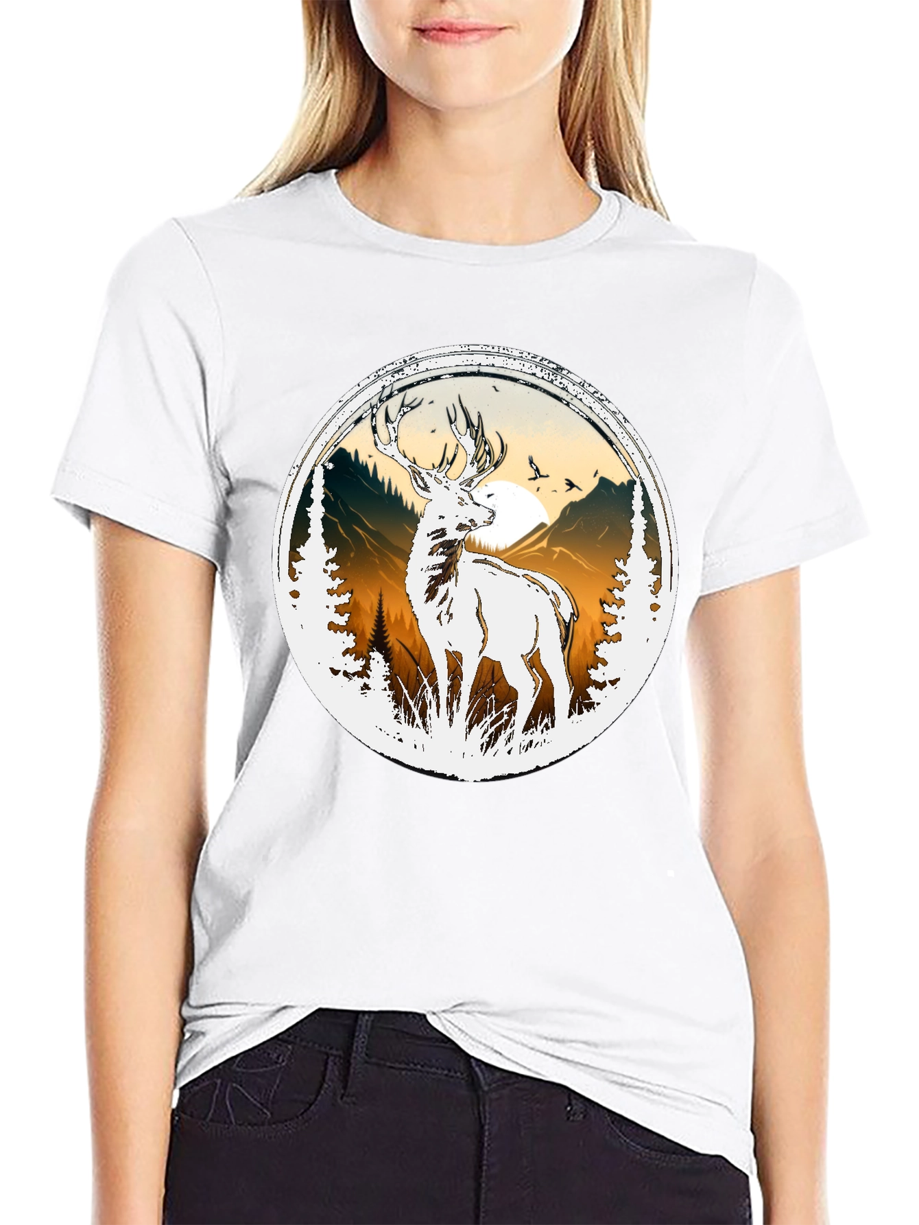 Deer Nature Graphic Tee - Mens Black T-Shirt