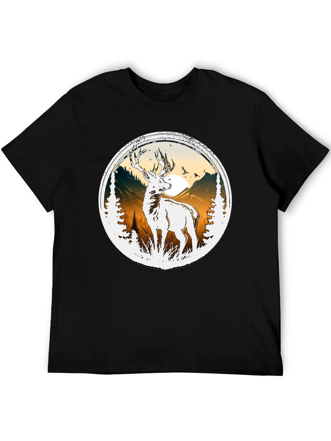 Deer Nature Graphic Tee - Mens Black T-Shirt