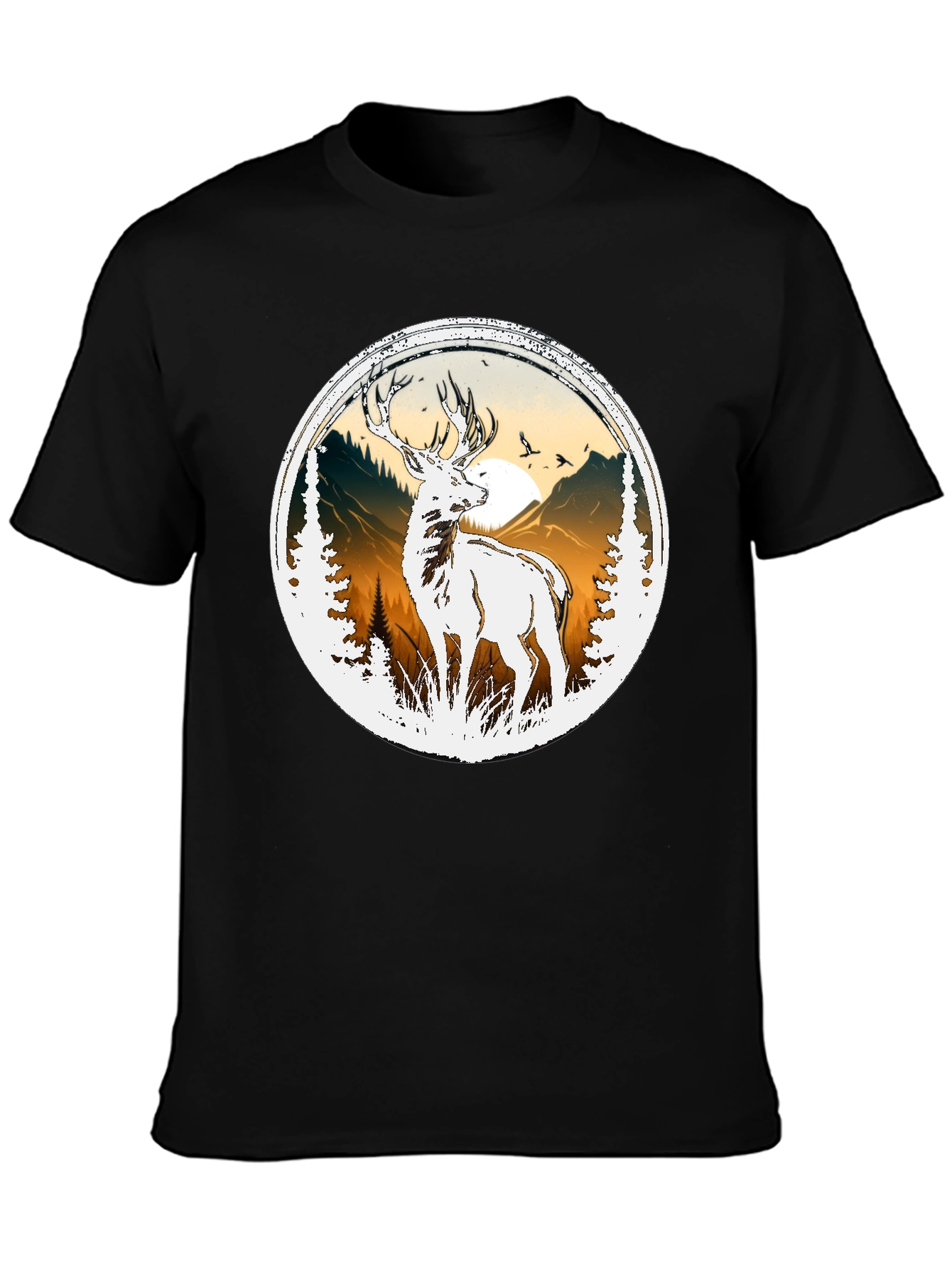 Deer Nature Graphic Tee - Mens Black T-Shirt