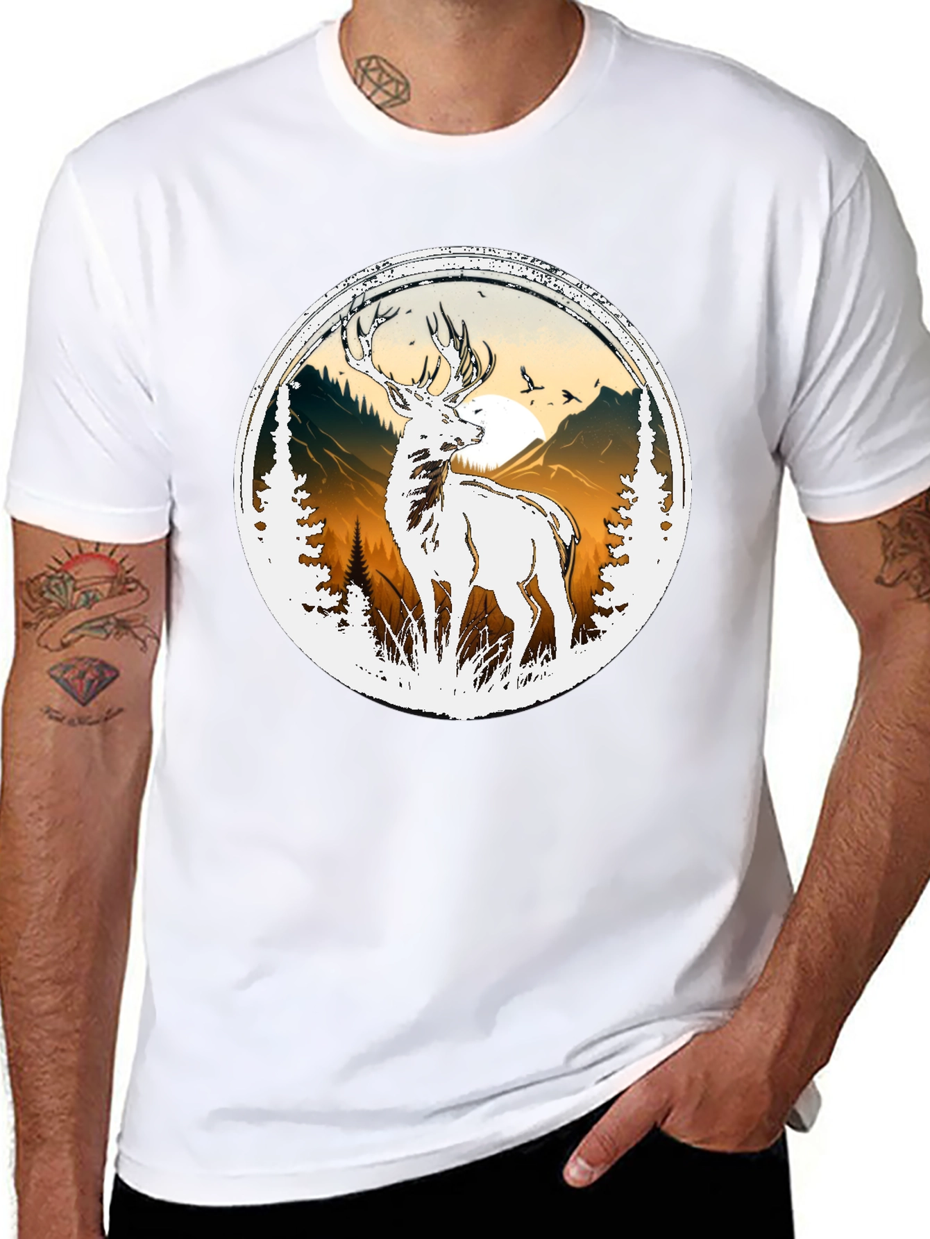 Deer Nature Graphic Tee - Mens Black T-Shirt