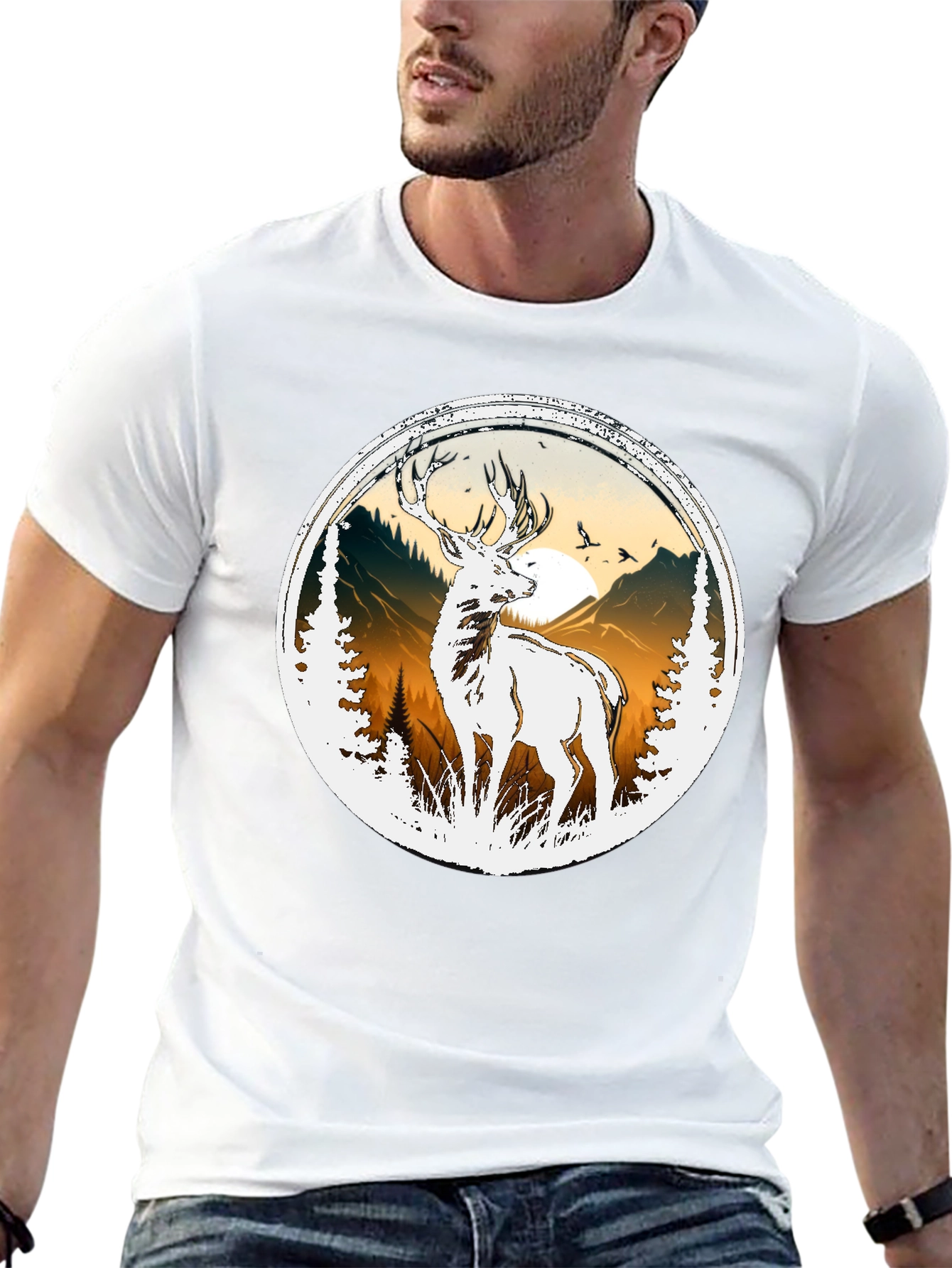 Deer Nature Graphic Tee - Mens Black T-Shirt