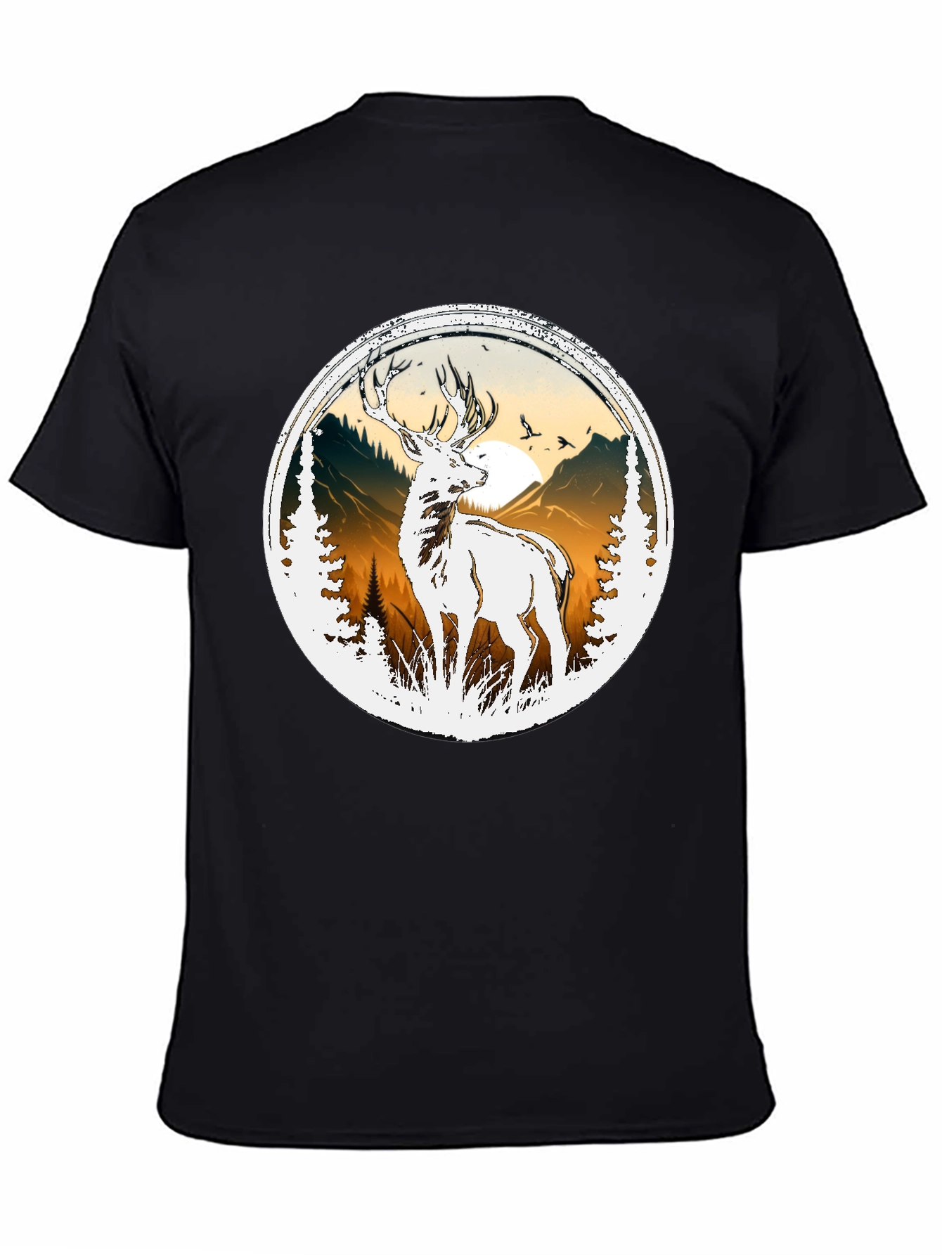 Deer Nature Graphic Tee - Mens Black T-Shirt