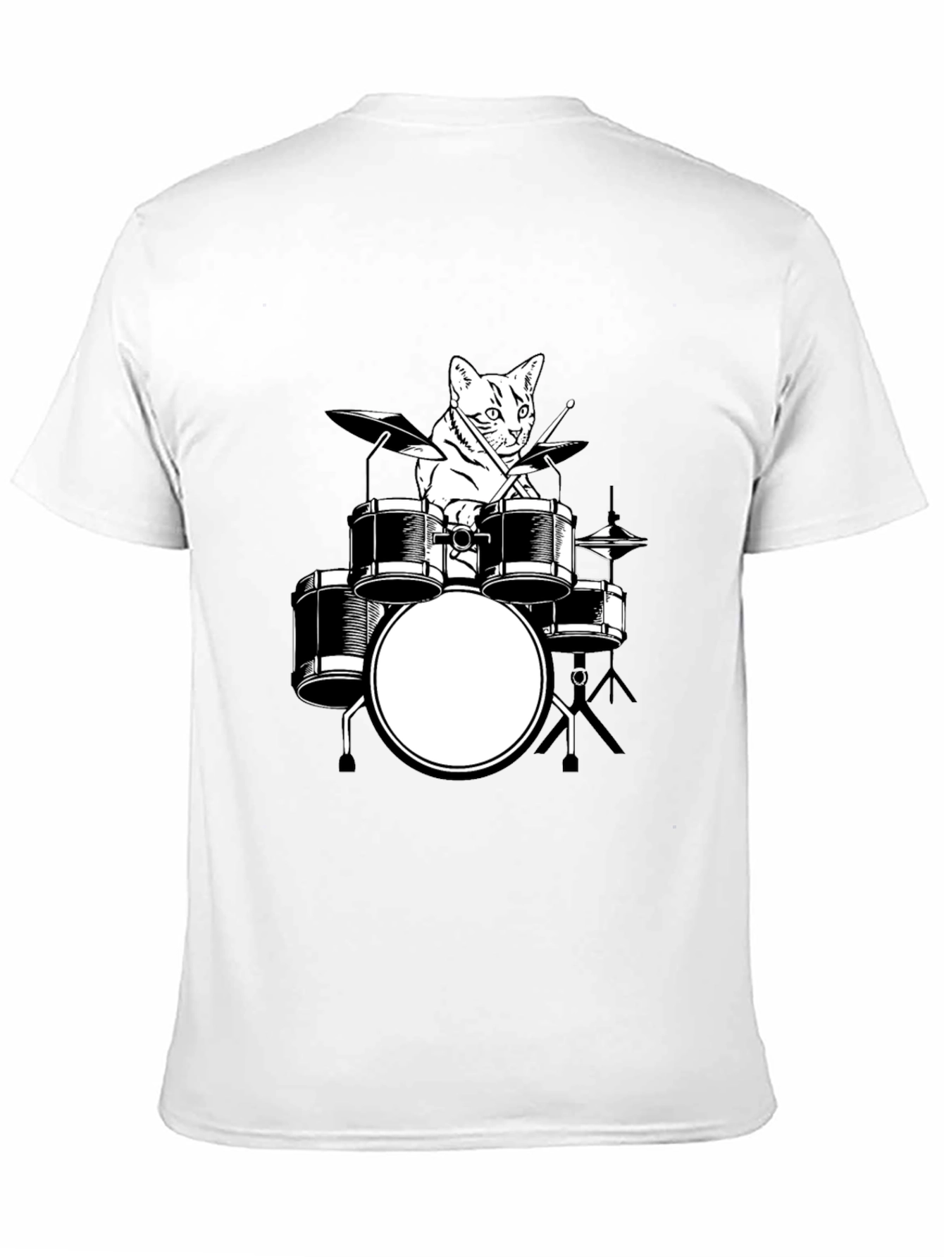 Cat Drummer Graphic T-Shirt - Black Cotton Tee