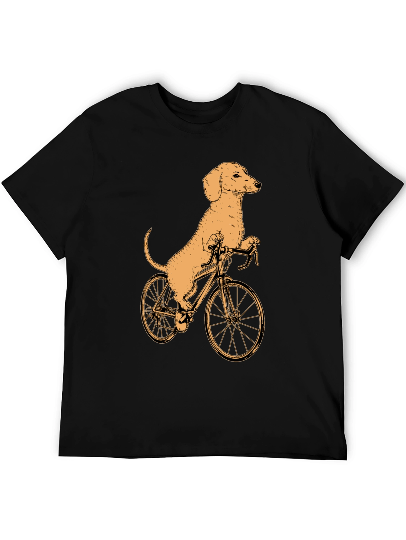 Dachshund on Bike T-Shirt - Black Cotton Tee