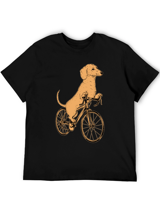 Dachshund on Bike T-Shirt - Black Cotton Tee