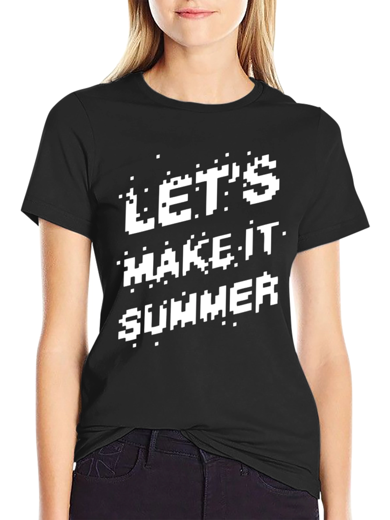 Retro Pixel Lets Make It Summer Black T-Shirt