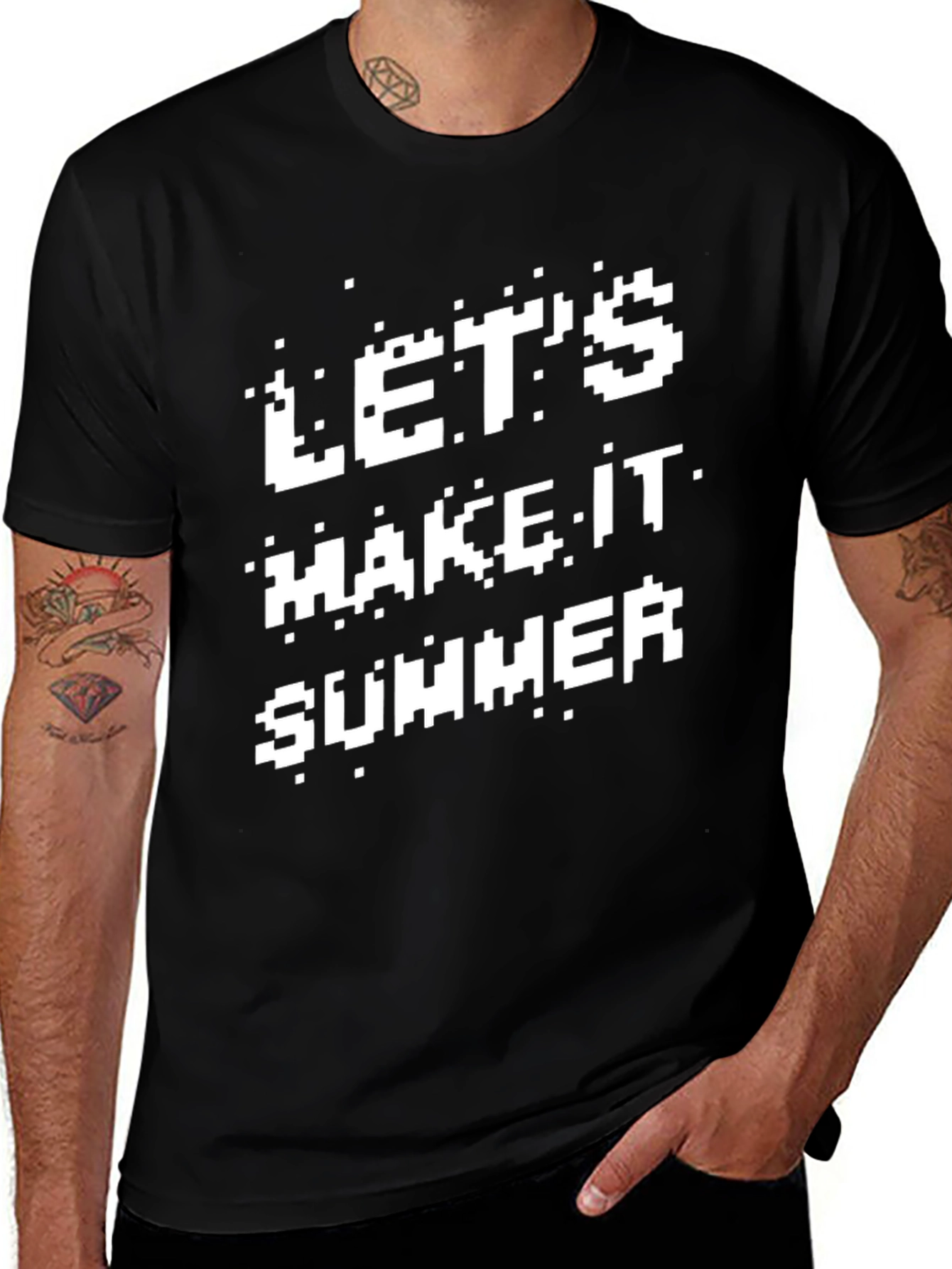Retro Pixel Lets Make It Summer Black T-Shirt