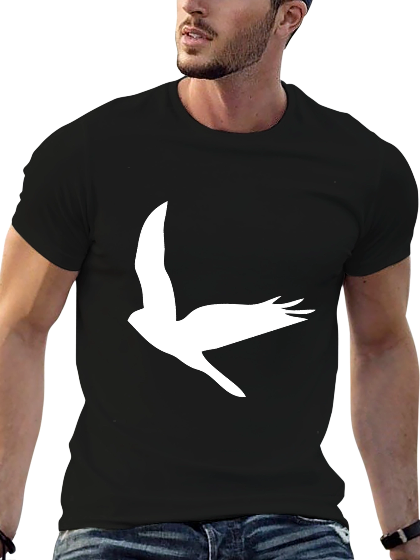Black T-Shirt with Flying Bird Graphic