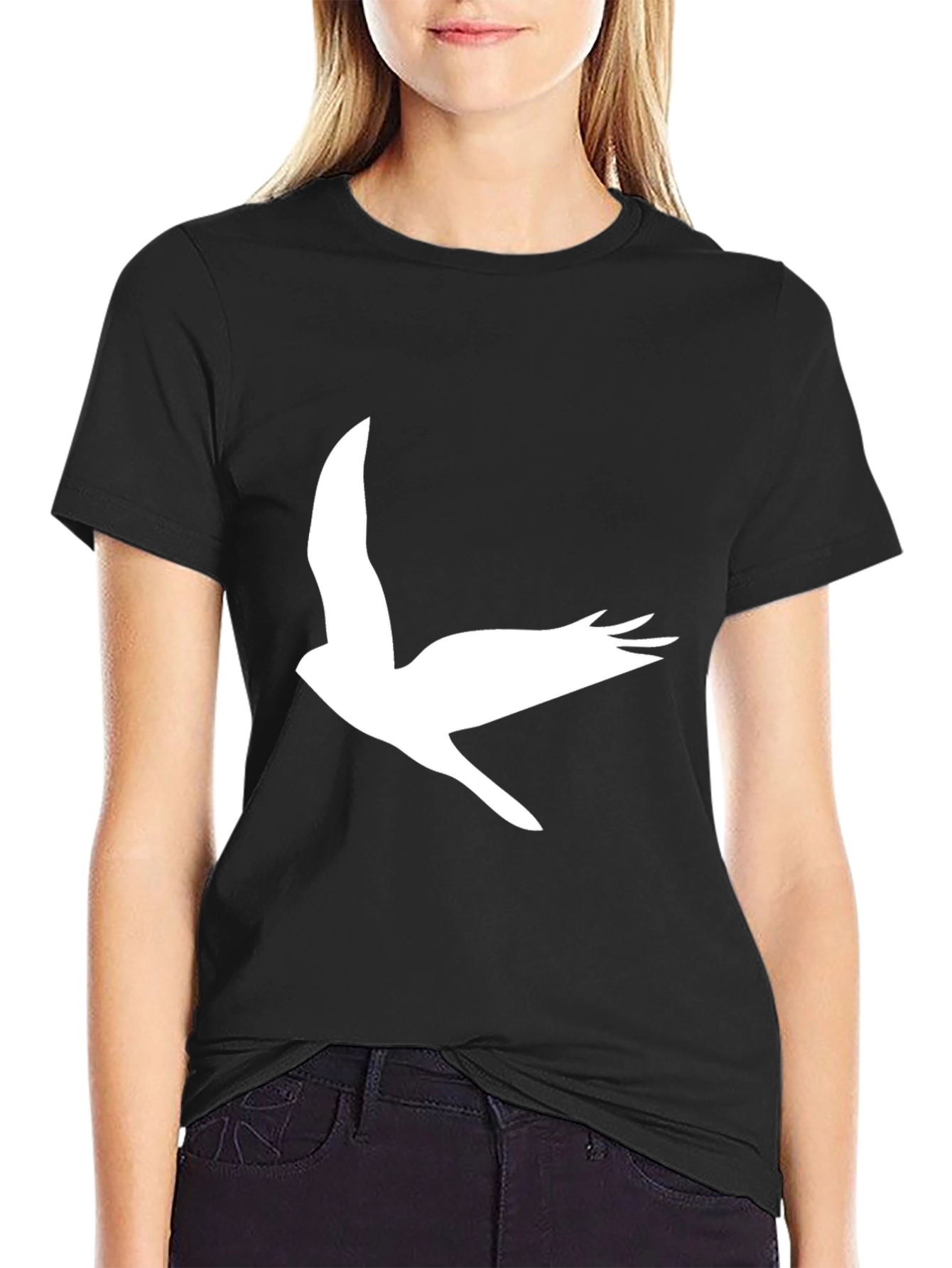 Black T-Shirt with Flying Bird Graphic
