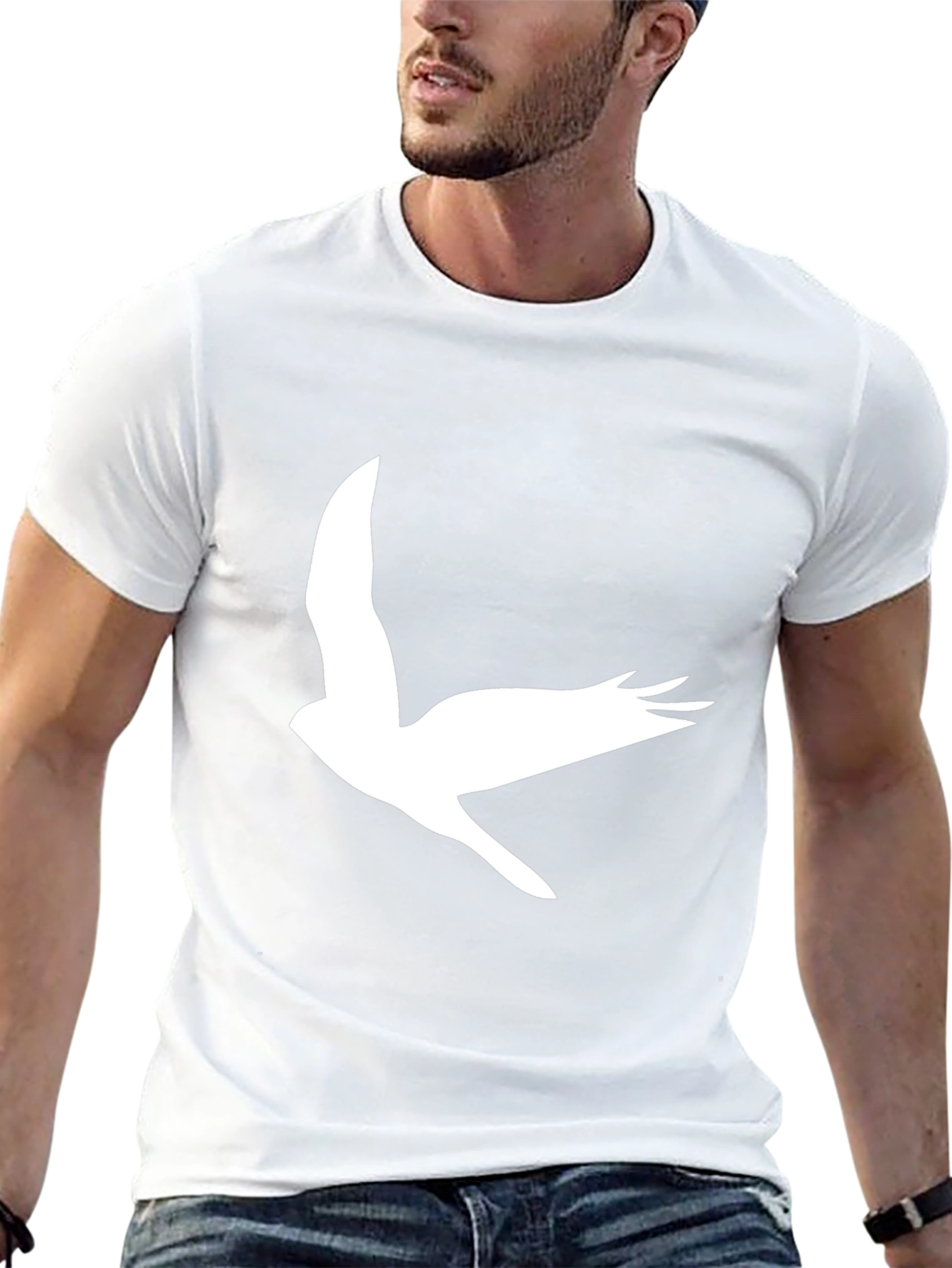 Black T-Shirt with Flying Bird Graphic