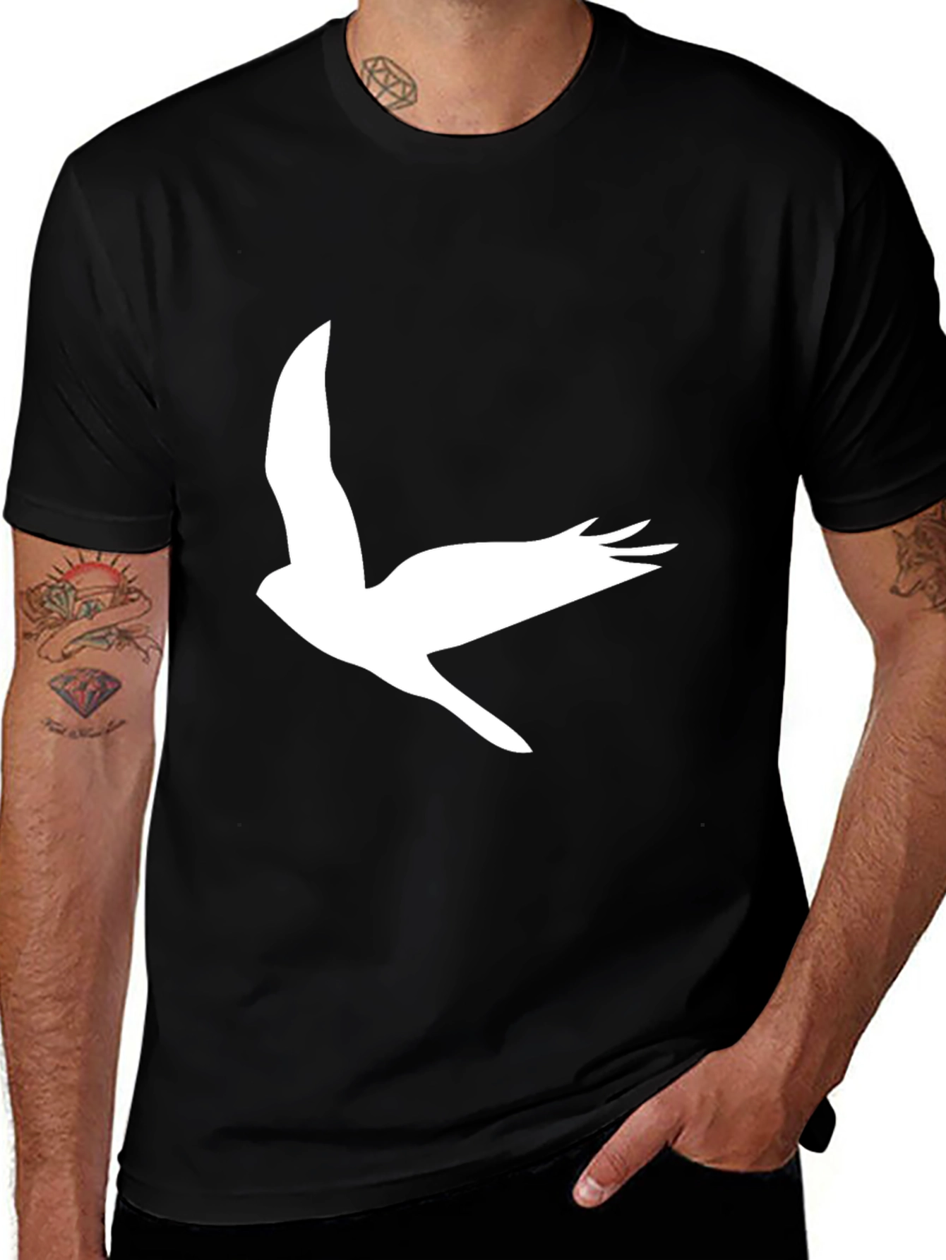 Black T-Shirt with Flying Bird Graphic