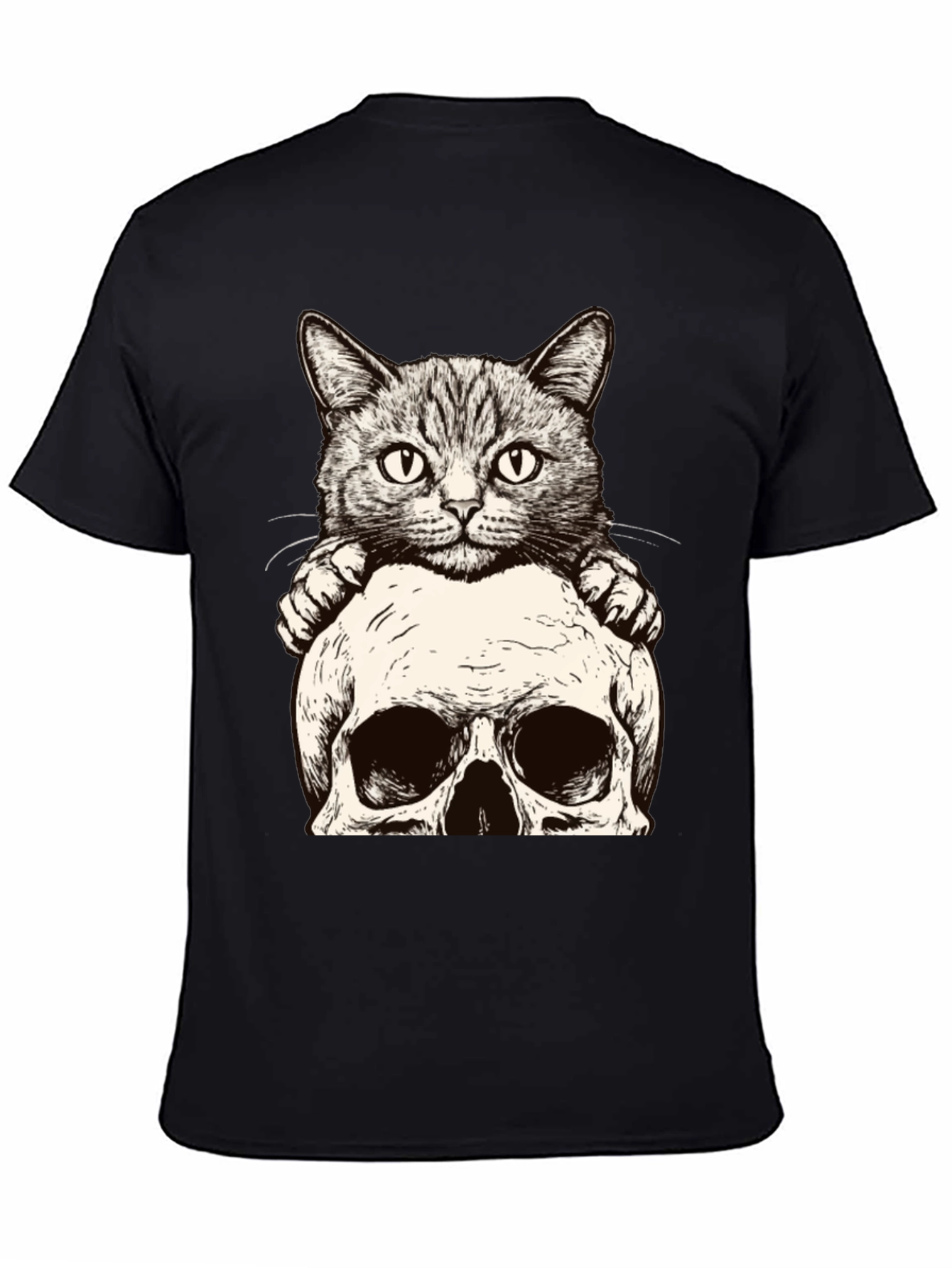 Cat & Skull Graphic Tee - Unique Design