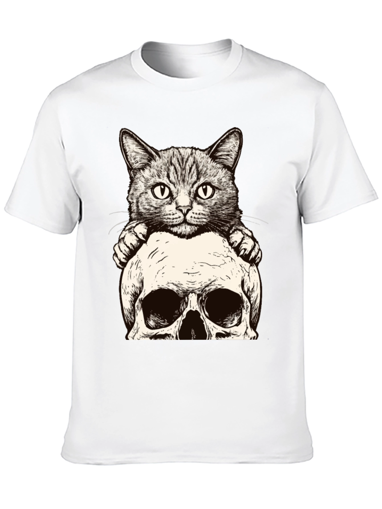 Cat & Skull Graphic Tee - Unique Design
