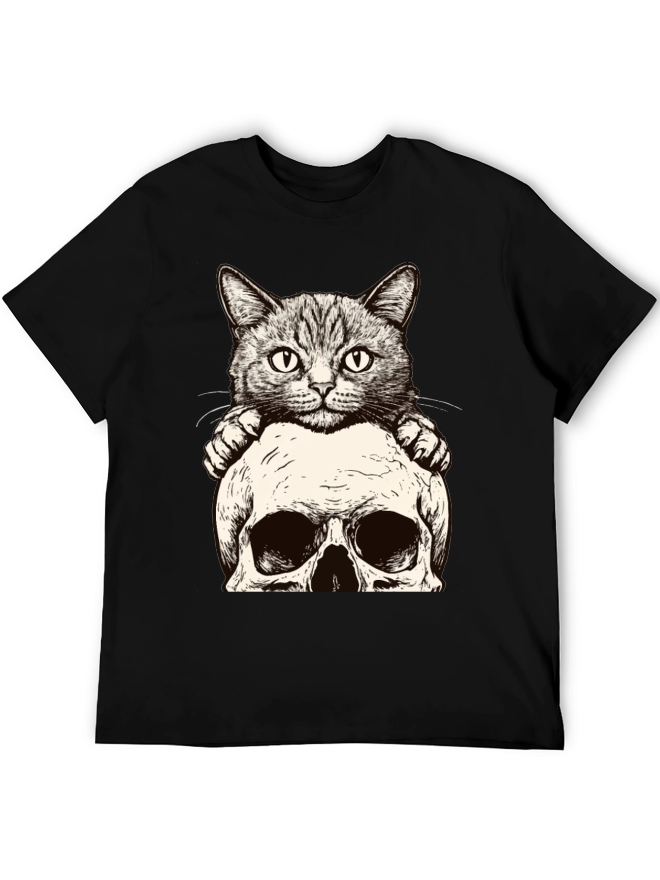 Cat & Skull Graphic Tee - Unique Design