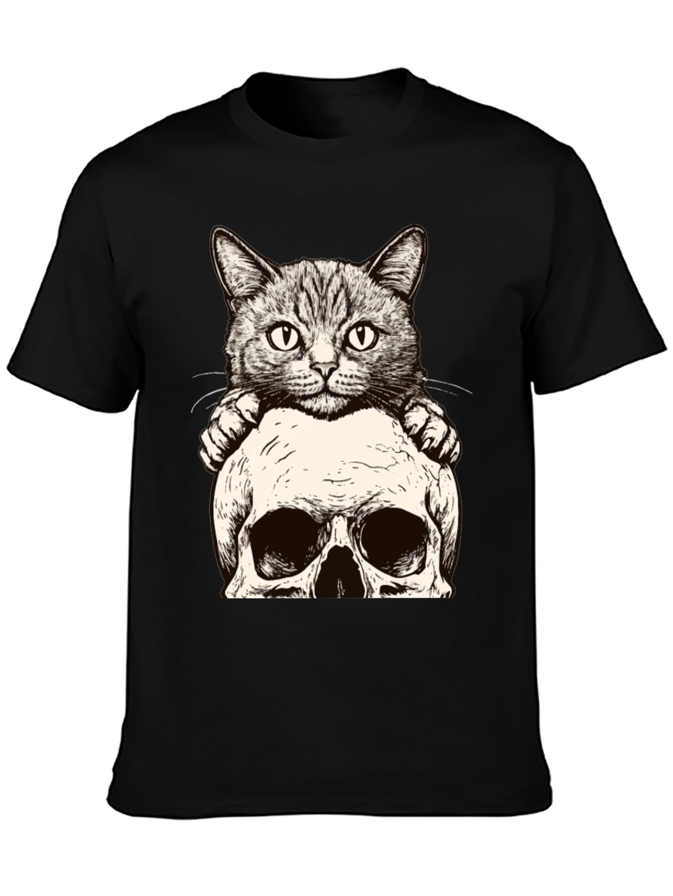 Cat & Skull Graphic Tee - Unique Design