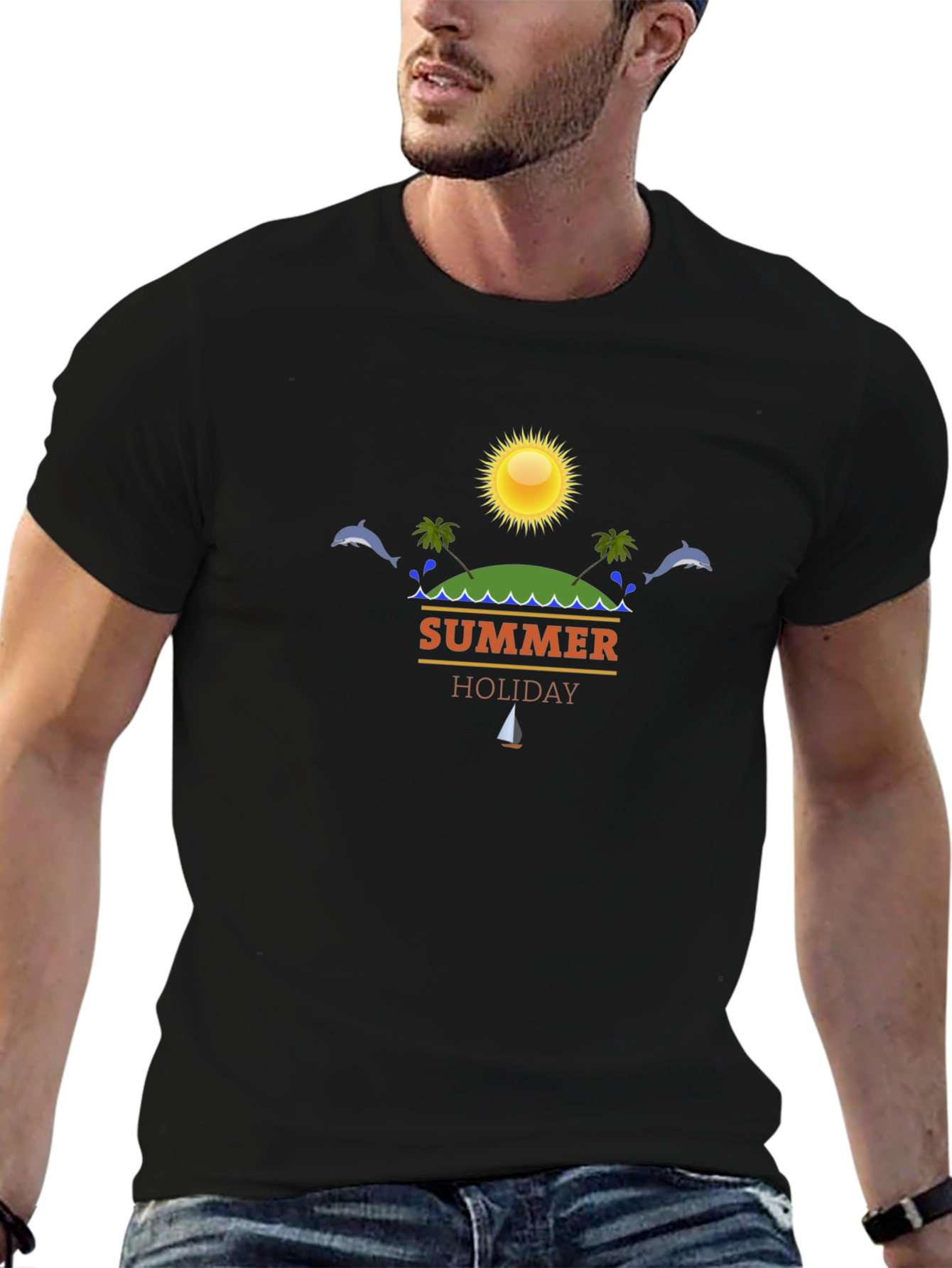 Summer Holiday Black T-Shirt Beach Vacation