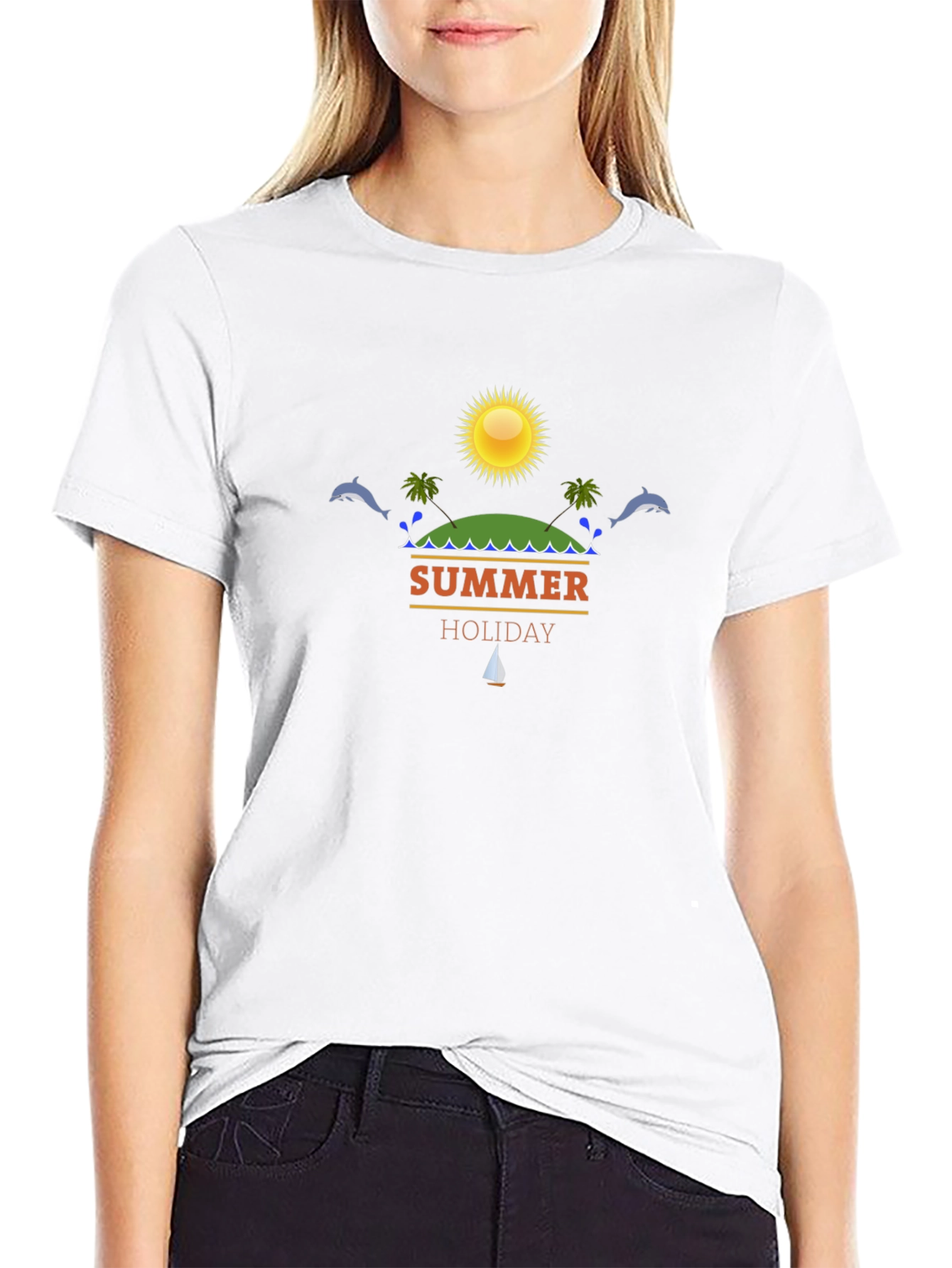 Summer Holiday Black T-Shirt Beach Vacation