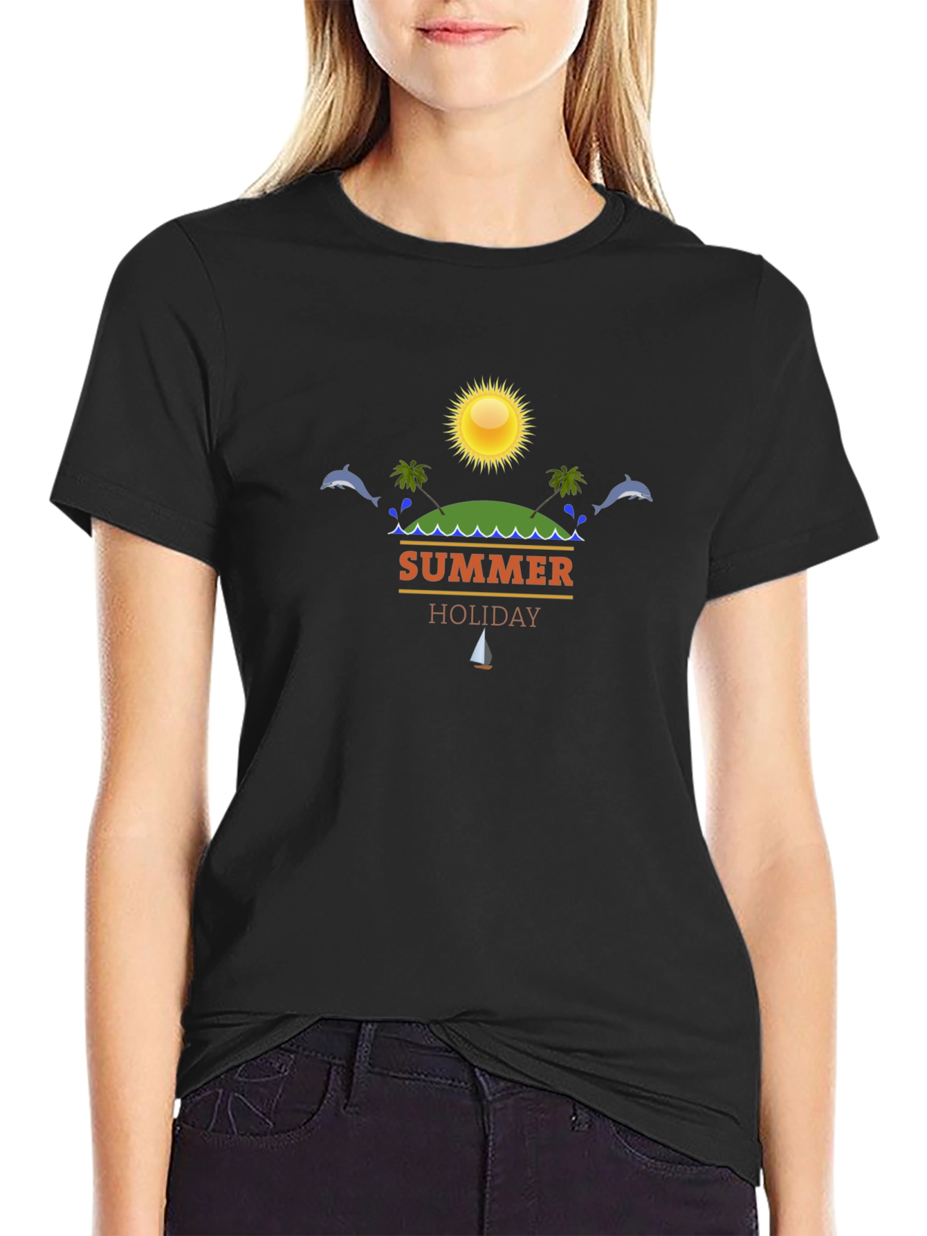 Summer Holiday Black T-Shirt Beach Vacation