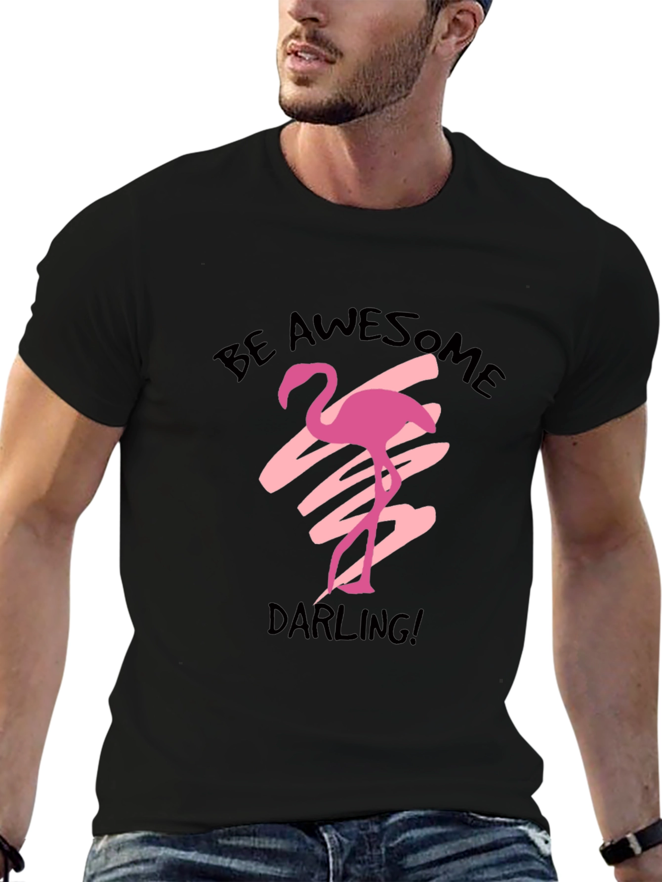 Be Awesome Darling Flamingo Black T-Shirt