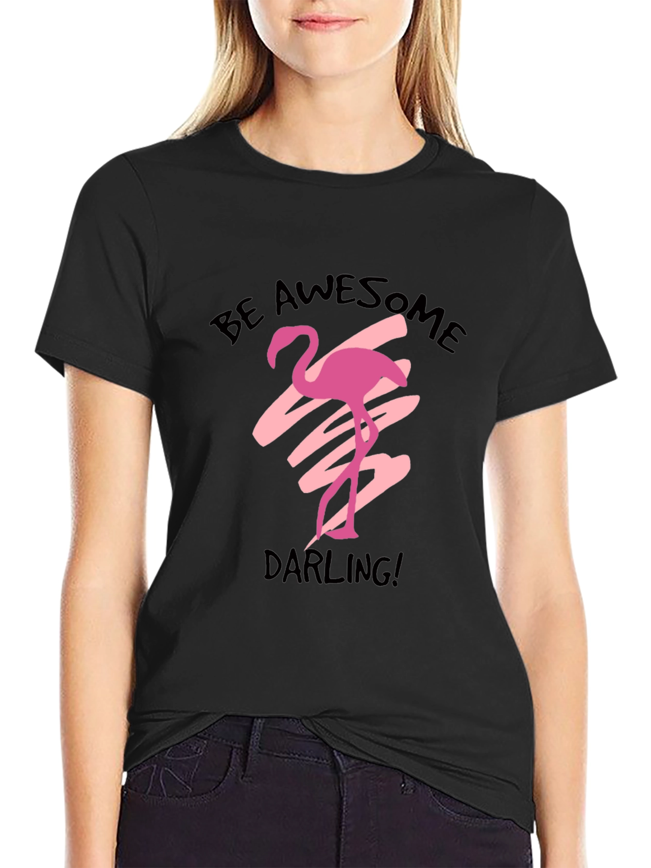 Be Awesome Darling Flamingo Black T-Shirt