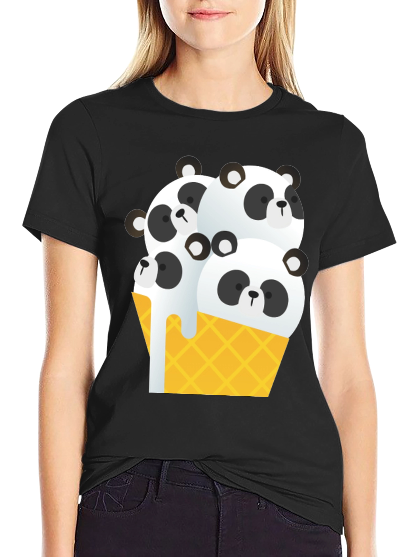Panda Ice Cream Graphic Tee - Black T-Shirt