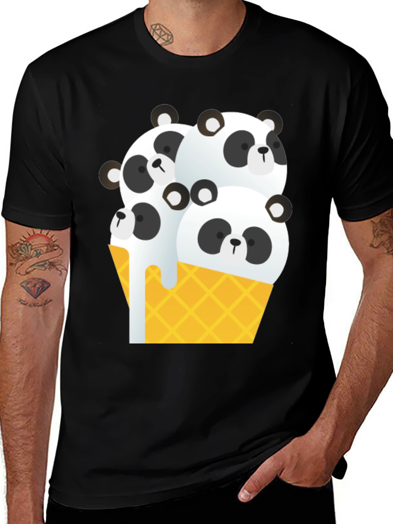 Panda Ice Cream Graphic Tee - Black T-Shirt