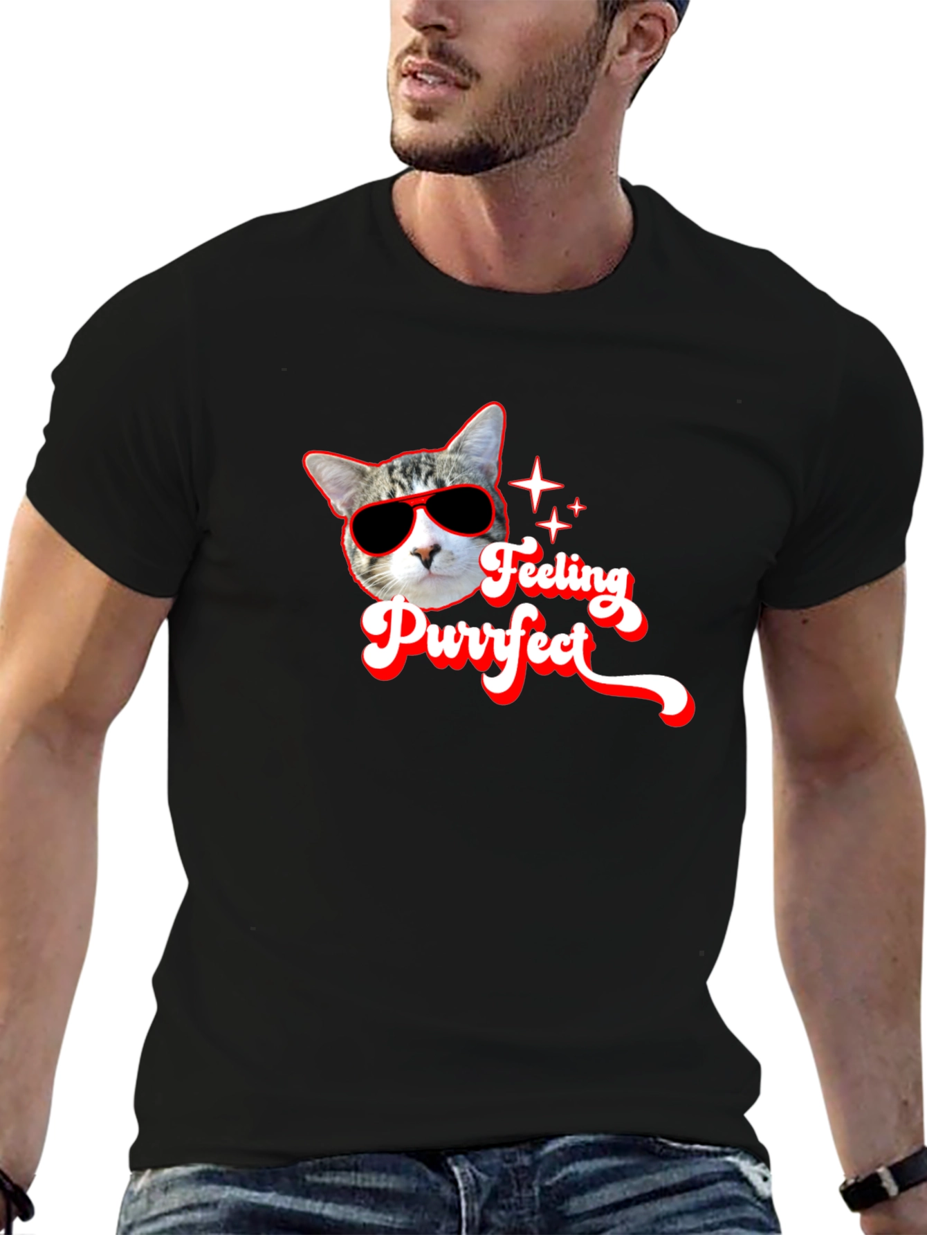 Feeling Purrfect Black T-Shirt