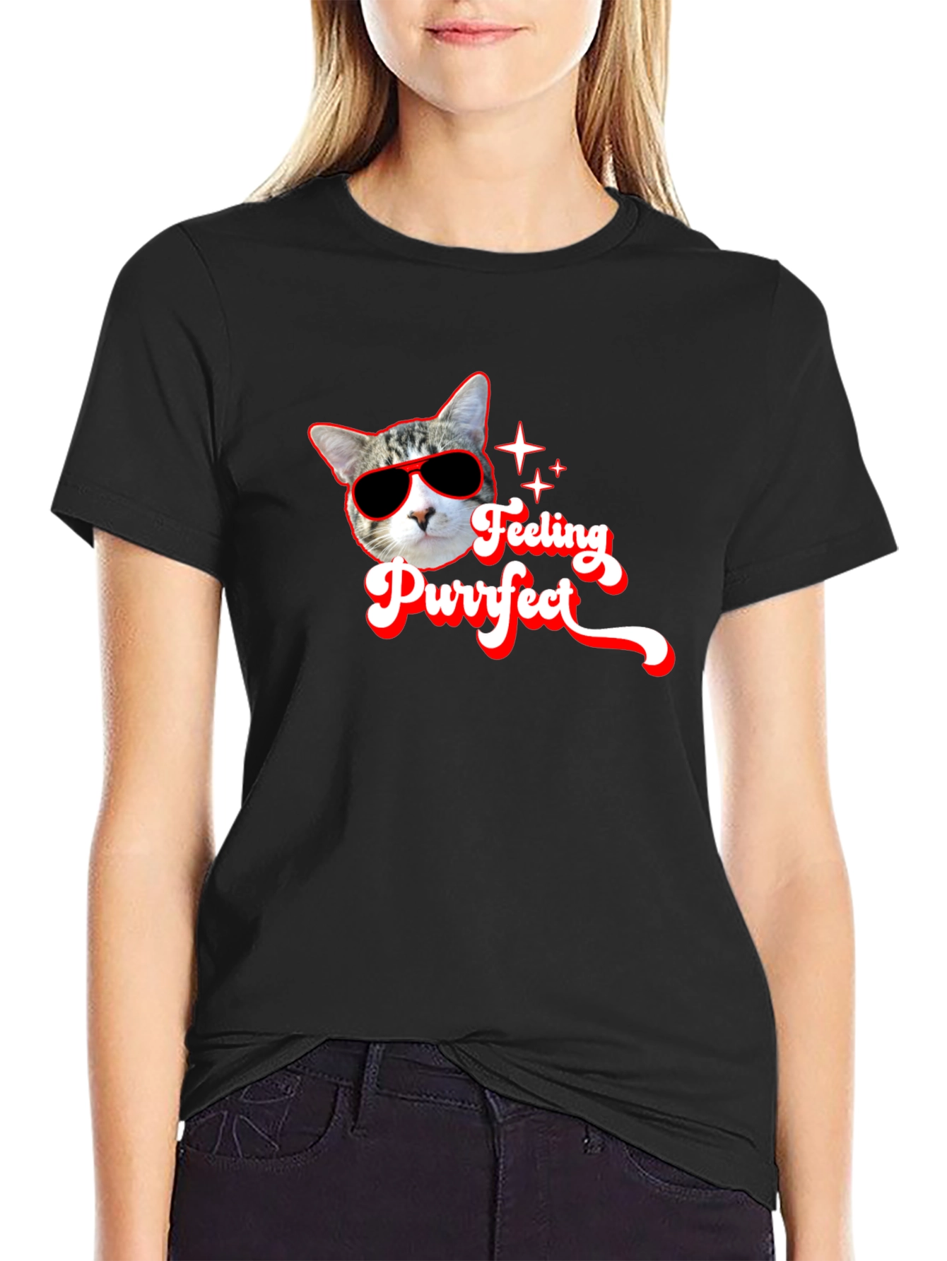 Feeling Purrfect Black T-Shirt