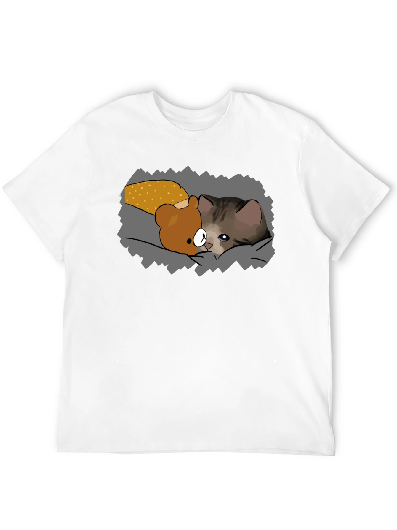 Cute Cartoon Cat & Bear T-Shirt - Black