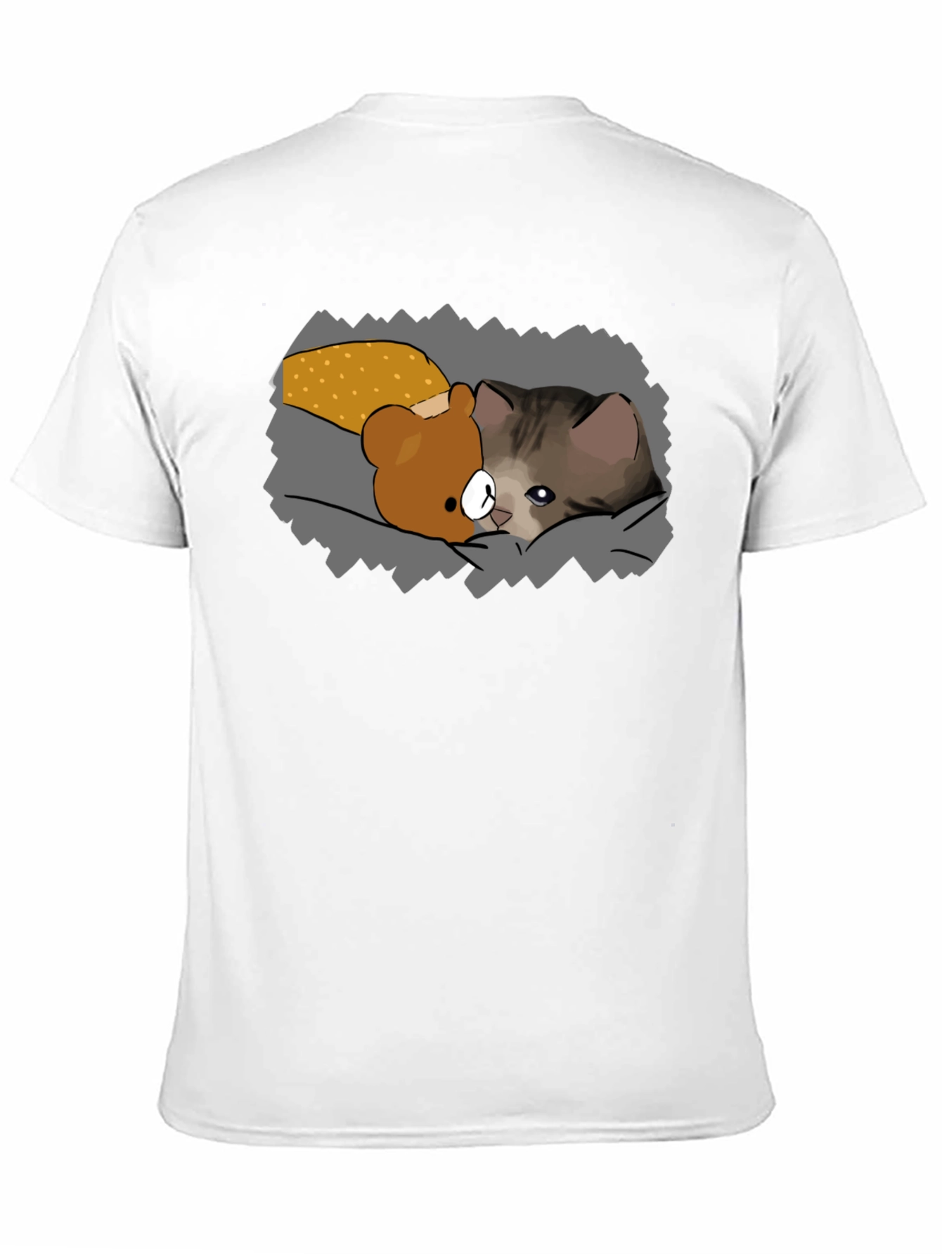 Cute Cartoon Cat & Bear T-Shirt - Black
