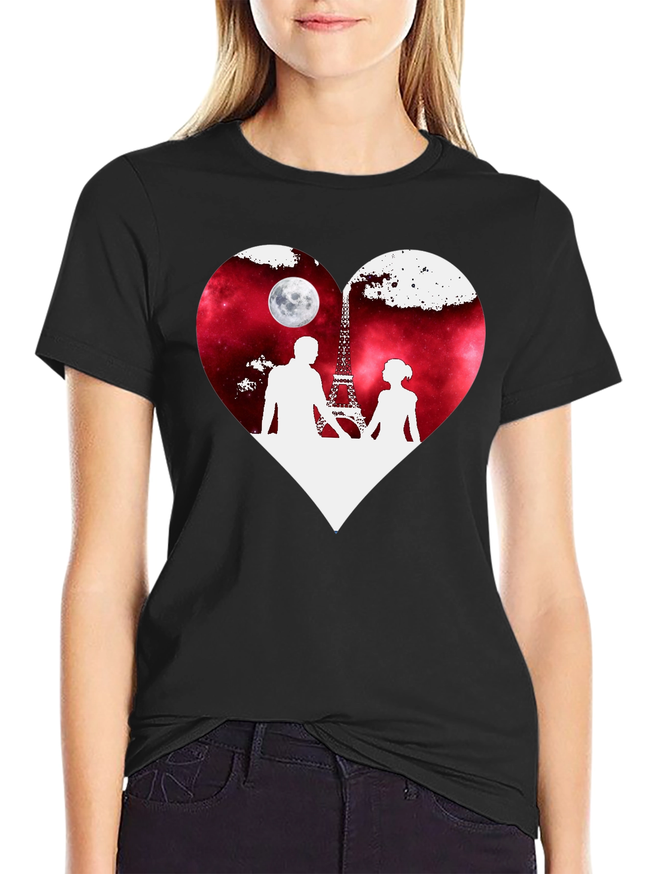 Romantic Paris Eiffel Tower Heart Graphic T-Shirt